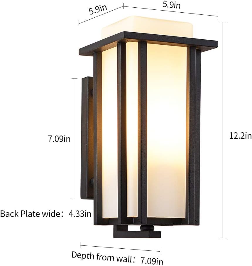 EERU Outdoor Exterior Wall Sconce Outdoor Wall Lanterns as Porch Lighting Fixtures Wall Mount Weather & Rust Resistant Black Finish with Frosted Glass for Exterior House Front Porch Garage Driveway