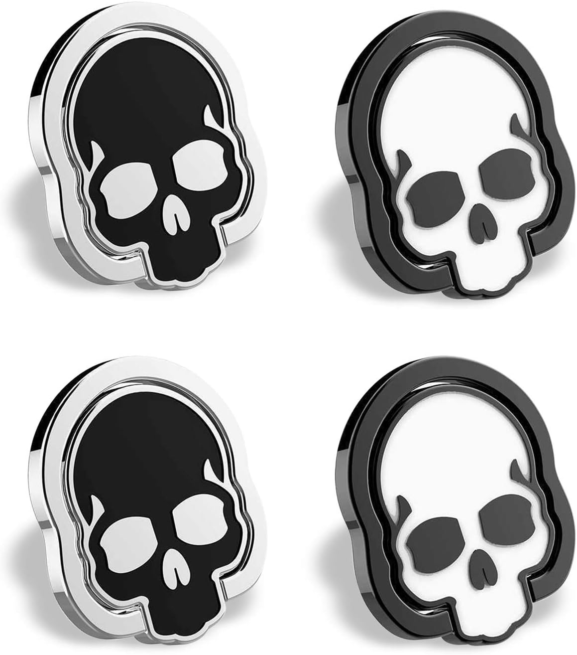 homEdge Cell Phone Skull Ring Grip, Set of 4 Packs 360&deg; Adjustable Finger Ring Holder, Suitable for Magnetic Car Mount Kickstand for Cell Phone-Black and White