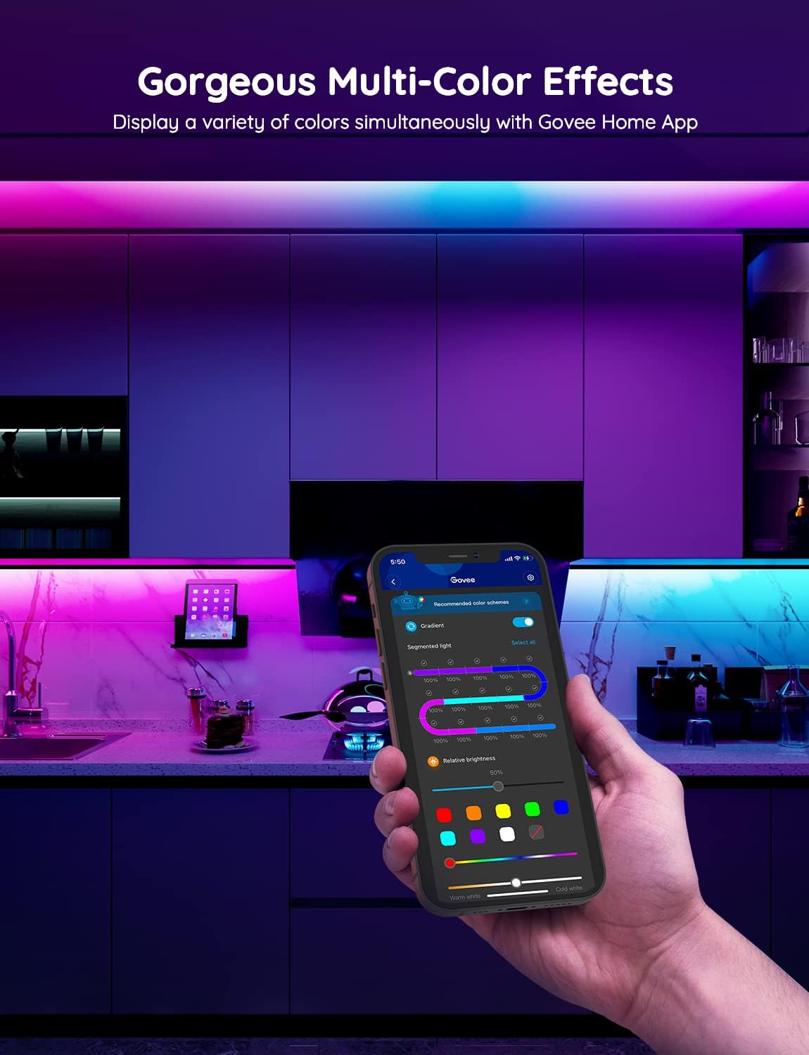 Govee RGBIC LED Strip Lights, 32.8ft Smart LED Strips Work with Alexa and Google Assistant, WiFi LED Lights App Control, Segmented DIY, Music Sync, Color Changing LED Lights for Bedroom, Christmas Pack of 2