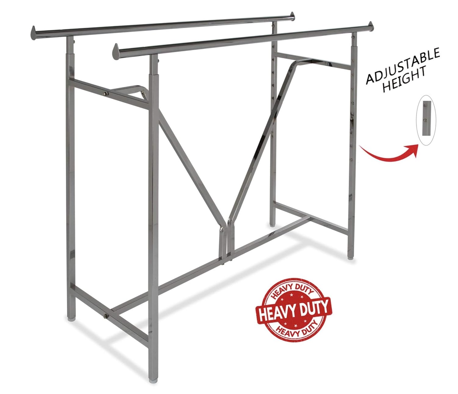 Only Hangers Adjustable Height - Heavy Duty - Double Bar Rectangular Rack with V-Brace - Maximum Extended Height to 81