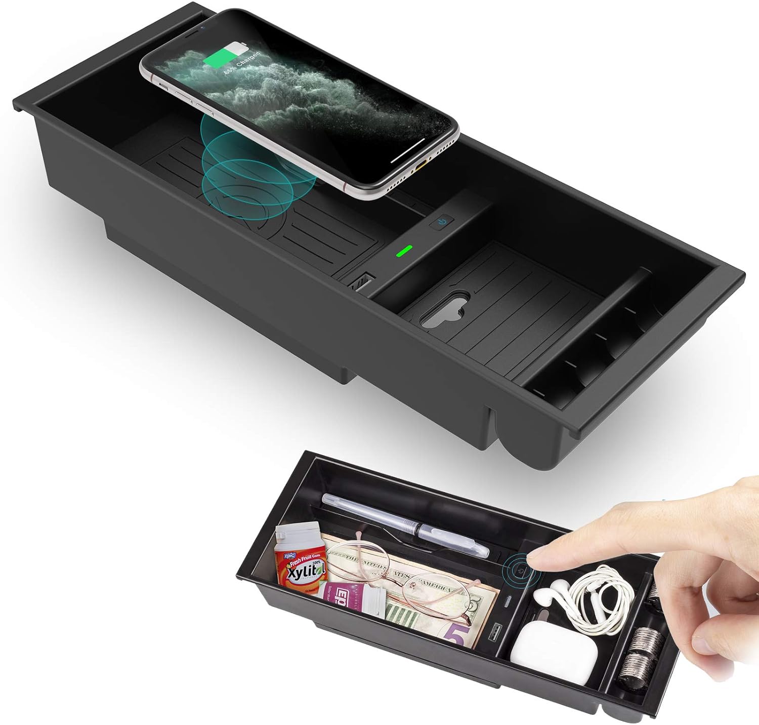 CarQiWireless Wireless Charger for F150 2009-2021 2022, Center Console Organizer Box for Ford F150 Accessories F-150 2009 2010 2011 2012 2013 2014 2015 2016 2017 2018 2019 2020 2021 2022 2015-2018 Pack of 2