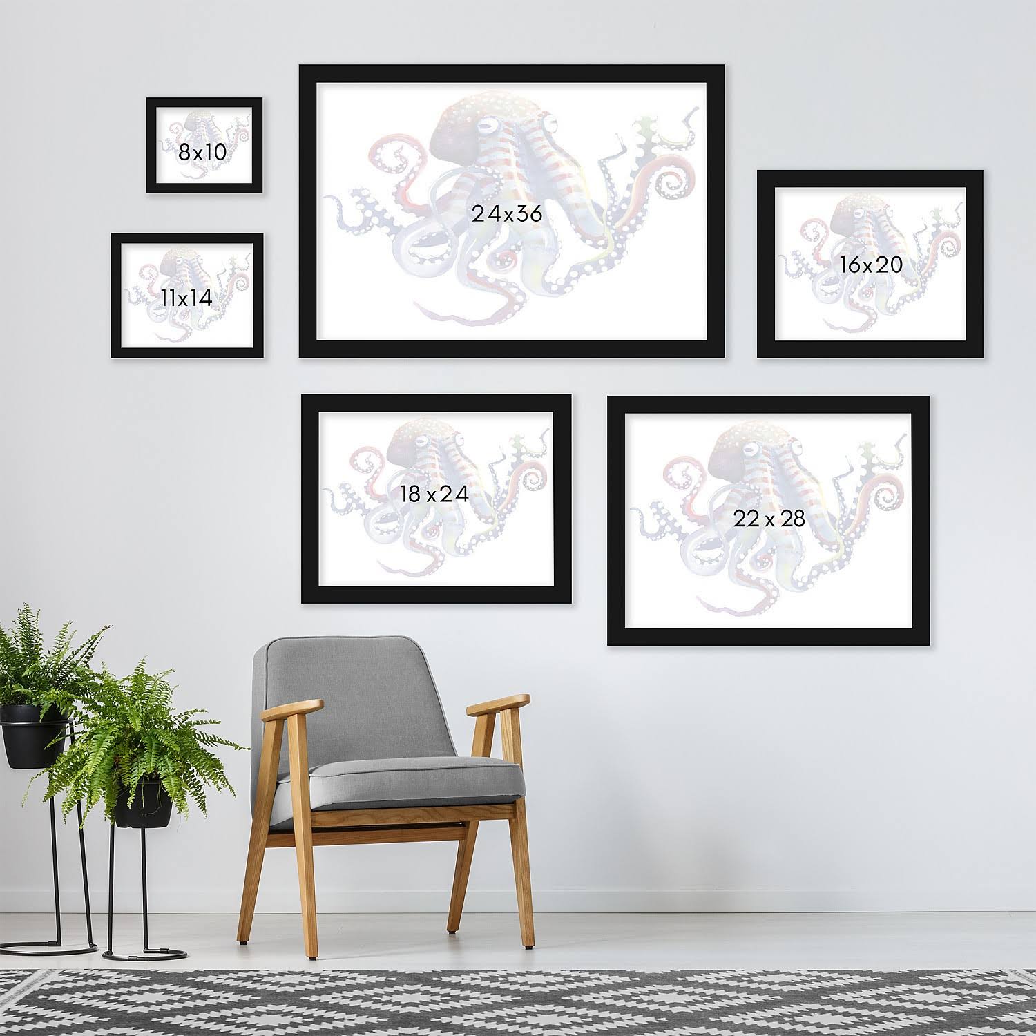 Americanflat - Octopus by Sam Nagel - Black Frame 16x22x20x22