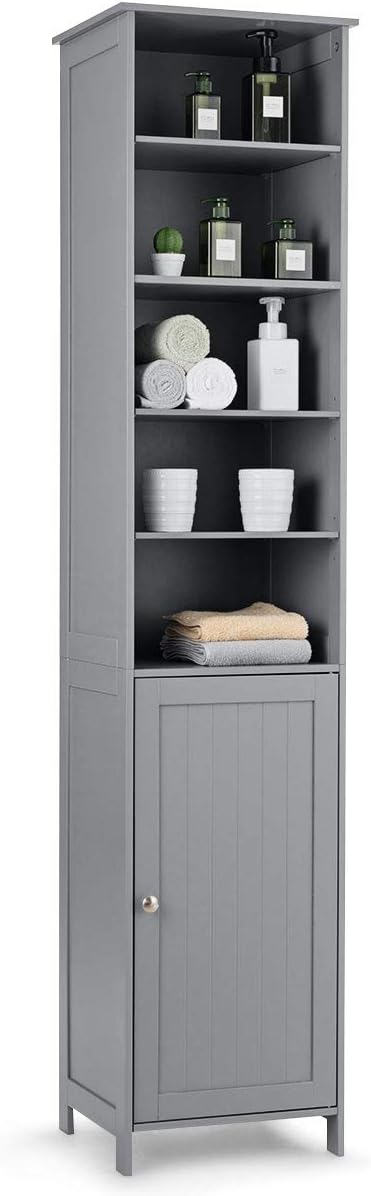 Tangkula 72 Inches Tall Cabinet, Bathroom Free Standing Tower Cabinet with Adjustable Shelves & Cupboard with Door Space Saving Cabinet Organizer Home Storage Furniture (Brown)