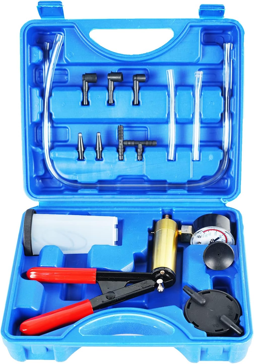 HZAUTOS Brake Bleeder kit Hand-held Vacuum Pump Tester kit and Clutch Bleeder with Adapters for Automotive and Motorcycle Brake System Bleeding