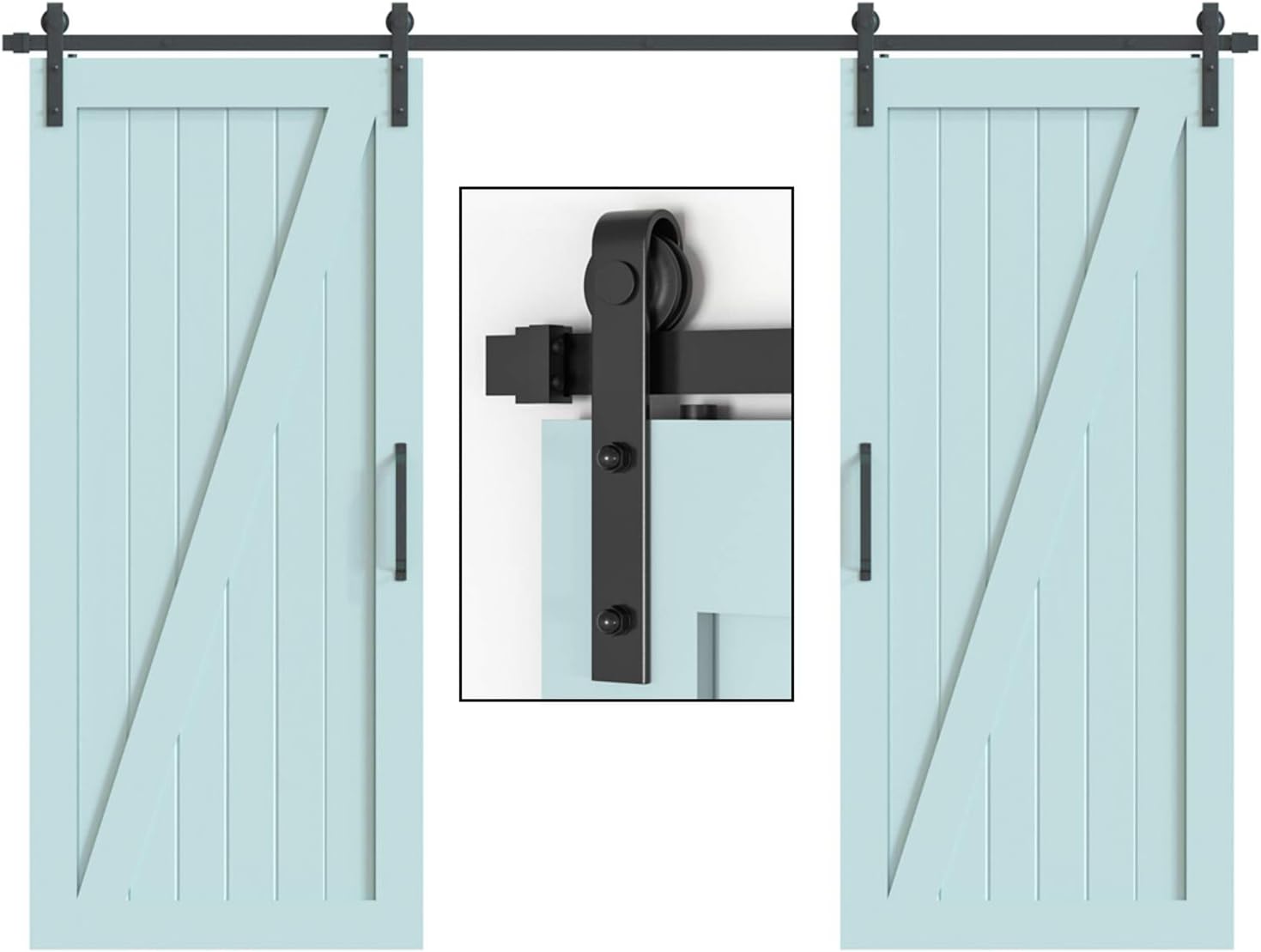 HAHAEMALL 5FT Stainless Steel Barn Hardware Kit-Sliding Barn Door Hardware Track Kit-Easy to Install-Fit 26''-30'' Wide Door (Single Door Kit) Pack of 2