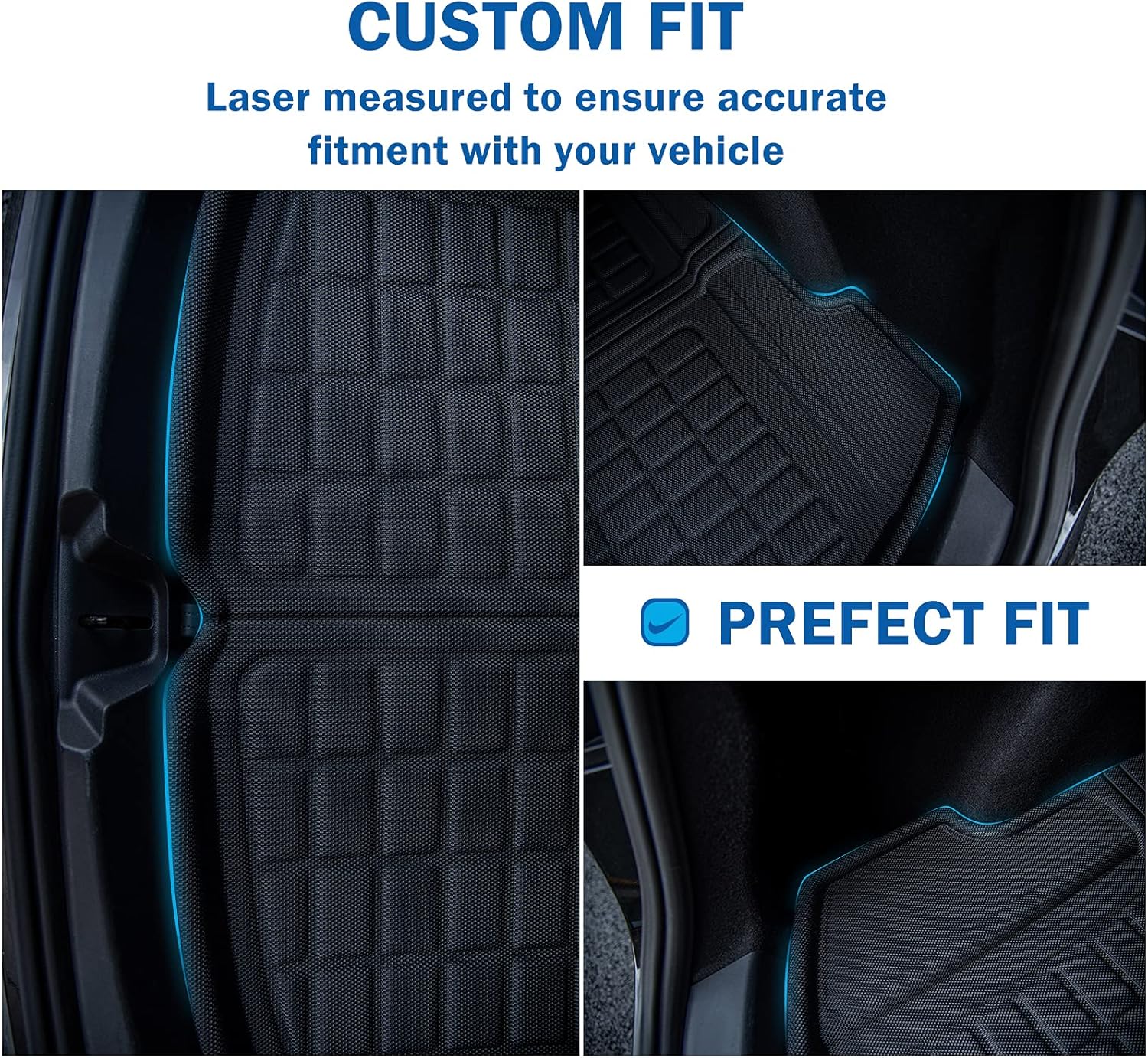 TUROAZ All Weather Rear Trunk Mat Compatible with Tesla Model 3 2022 - 2017, Anti-Slip Waterproof Cargo Liner, Custom Fit Rear Trunk Liner, Trunk Tray Liner Cargo Mat, Car Interior Accessories (Black) Pack of 2