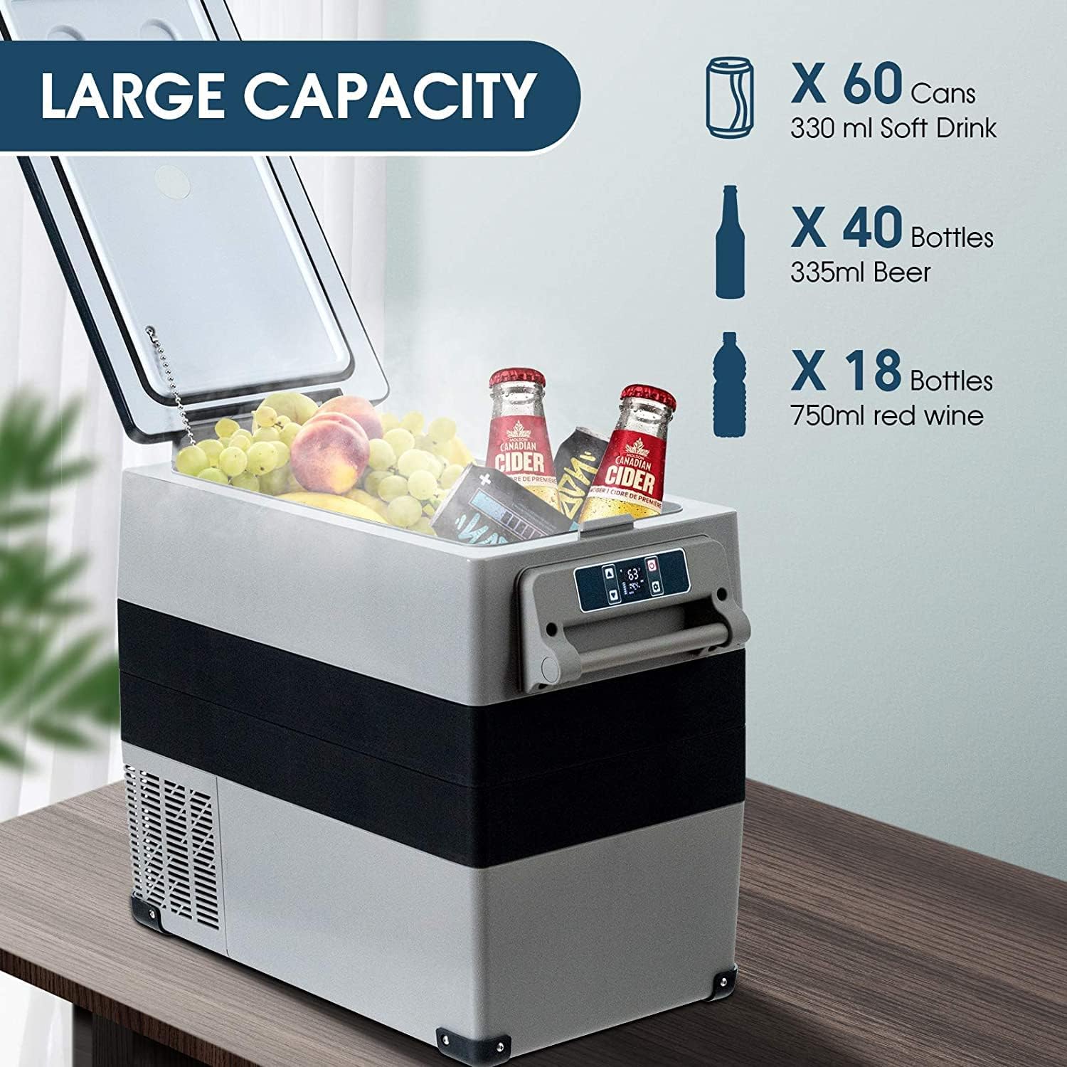 ARLIME 53QT 12 Volt Car Refrigerator APP Control Portable Refrigerator, (-4℉~68℉), Electric Compressor Freezer Cooler 12/24V DC & 100-240V AC, Travel Refrigerator for RV, Boat, Camping, Home Use