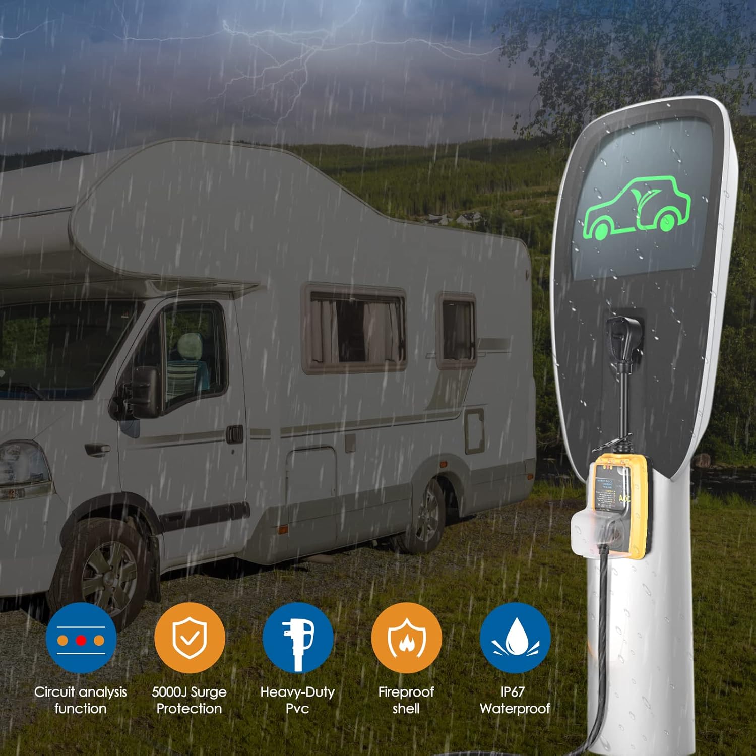 KACSOO RV Surge Protector 30 Amp, 5000 Joules Surge Protector for RV Voltage Protector with Waterproof Cover and LED Indicator,UL Listed and ETL Listed