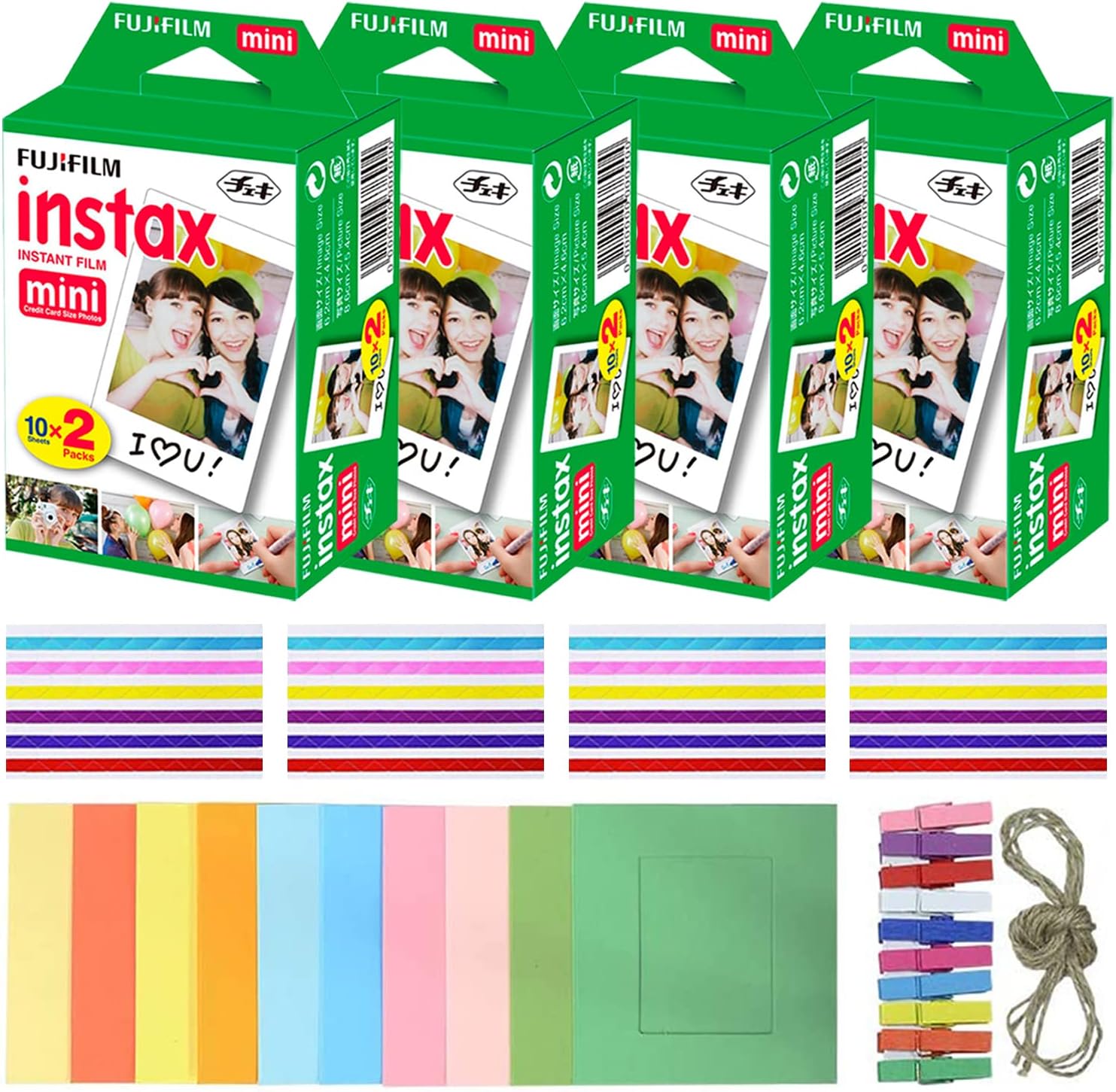 FujiFilm Instax Mini Camera Film - Polaroid Printer Film - 4 Pack of 20 | Total - 80 Photo Sheets, Paper Hanging Frames, Corner Stickers| for FujiFilm Instax Mini 11, 9 and 8 Fuji SP-1, SP-2 Pack of 2