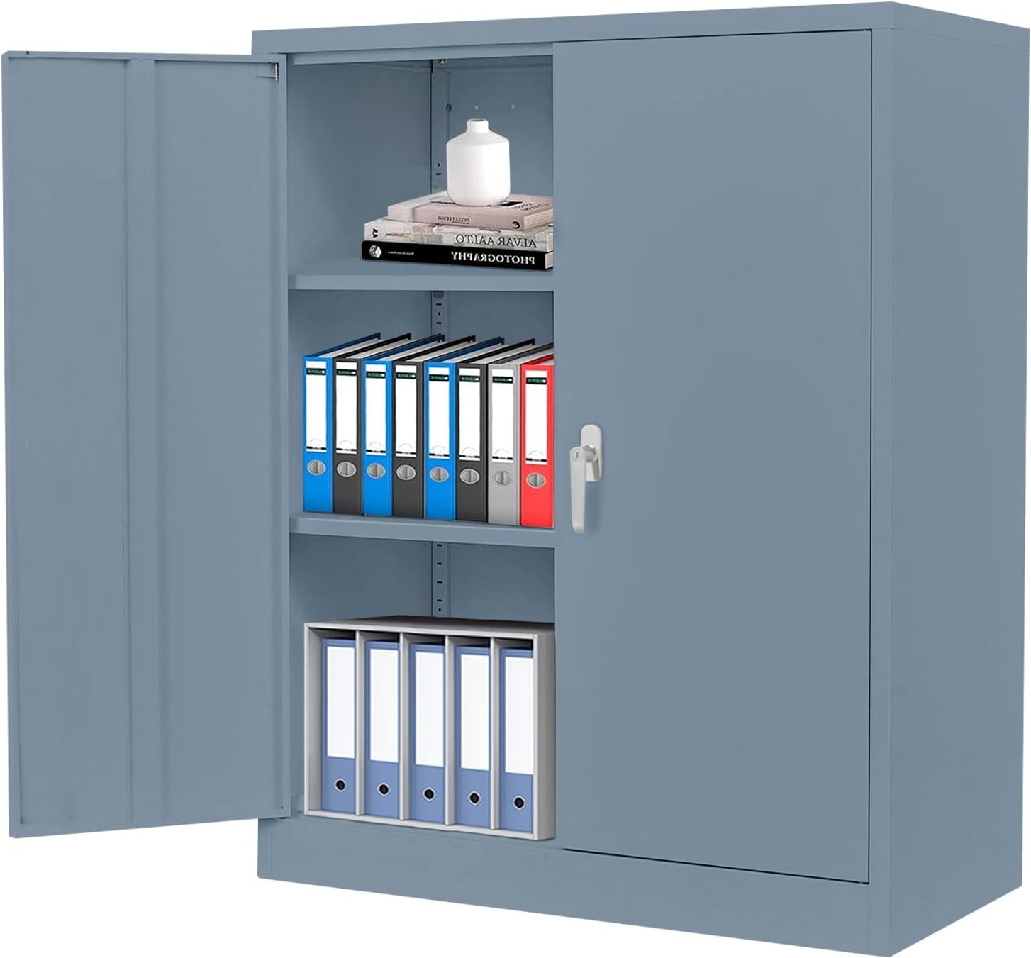 Steel Storage Cabinet Lockable Metal Storage Cabinets with 2 Adjustable Shelves Counter Height Cabinet Jumbo Storage Cabinet for Office or Home (Morden Black)