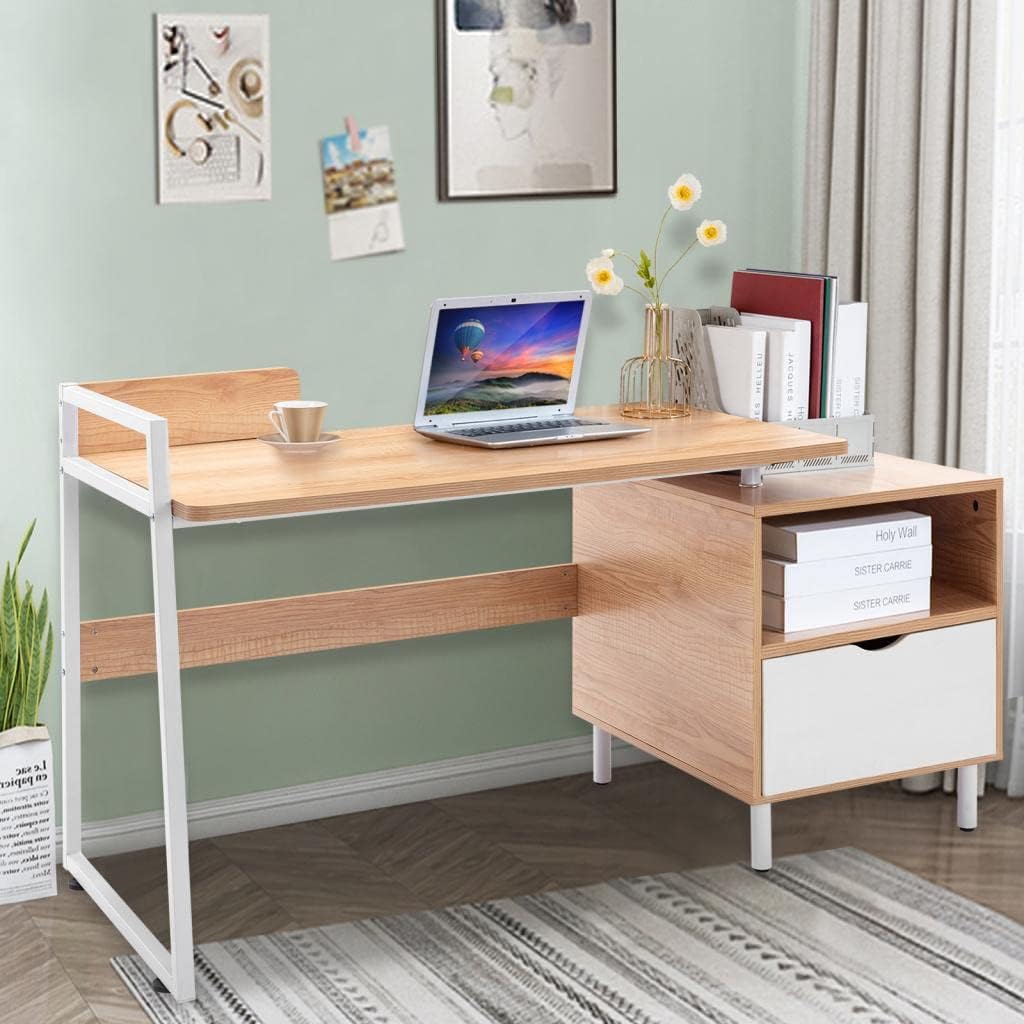 COSVALVE Office Desk, Home Office Writing Table 56'' Gaming Laptop Table, Desk with Storage Drawer and Baffle, Small Desk, PC Workstation Table (Beige)… Pack of 2