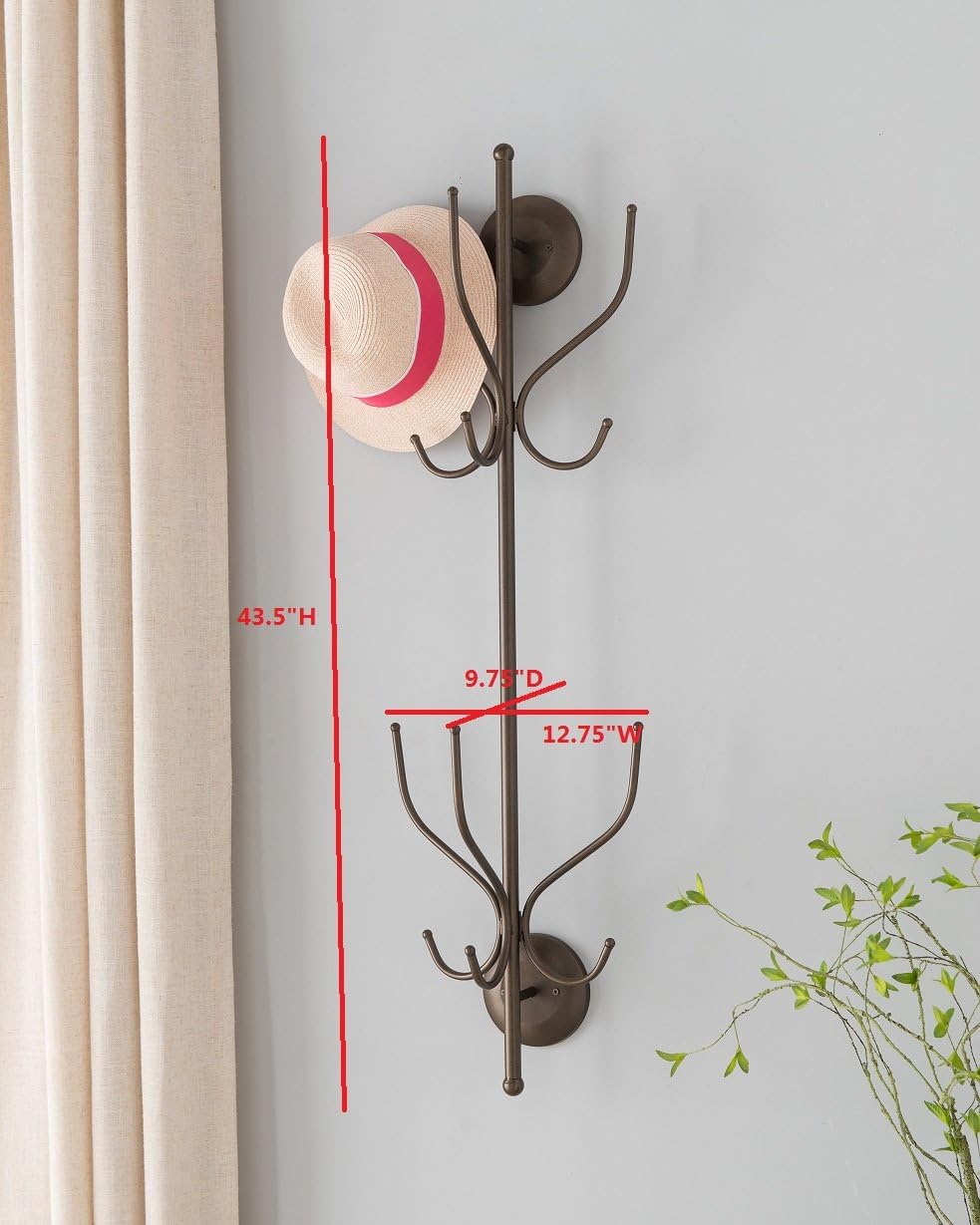 Kings Brand Furniture – Nino Metal 12 Hook Wall Mount Coat & Hat Rack, Pewter Pack of 2
