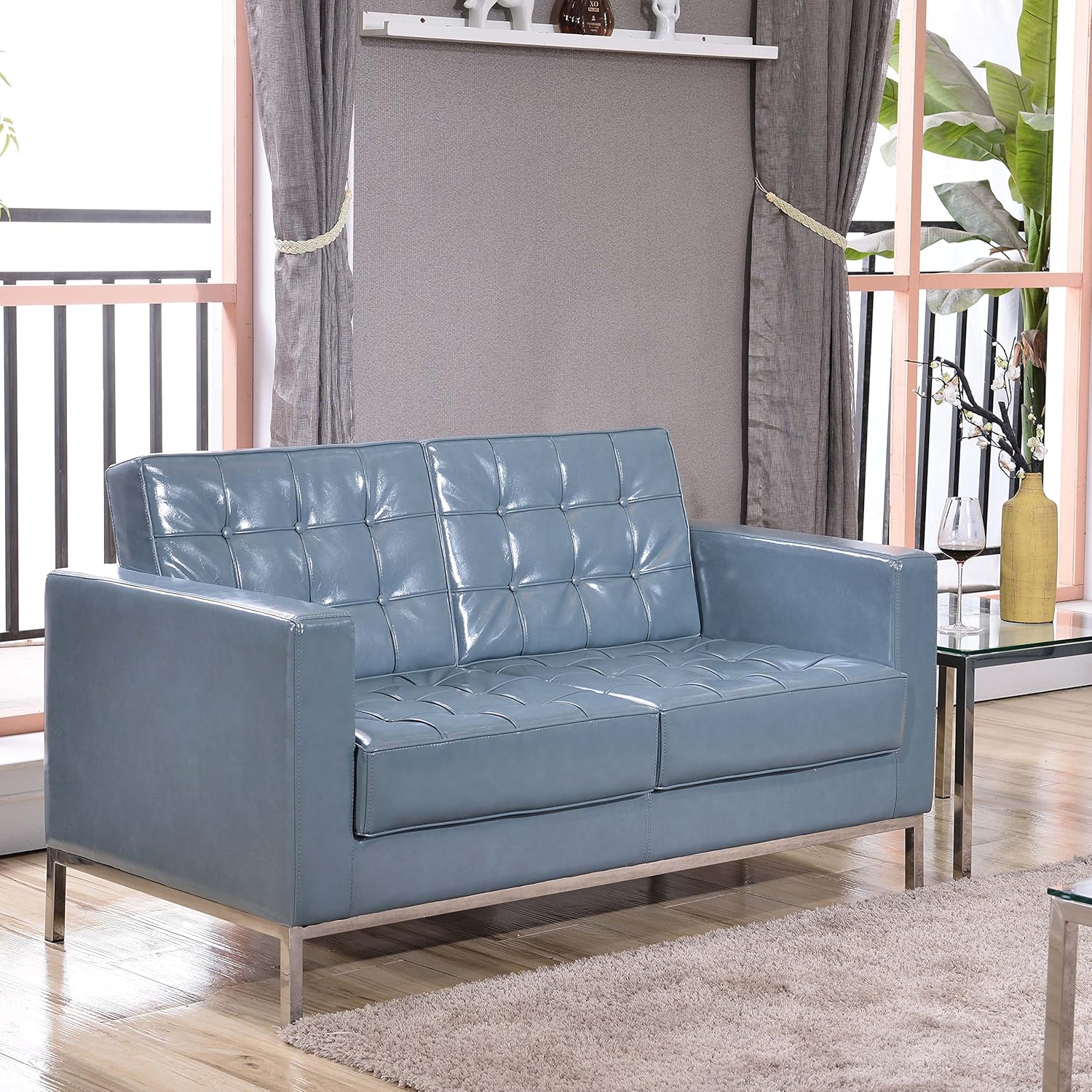 Flash Furniture HERCULES Lacey Series Contemporary Gray LeatherSoft Loveseat with Stainless Steel Frame
