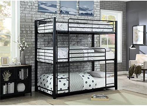 Furniture of America Botany Metal Twin Triple Bunk Bed in Sand Black