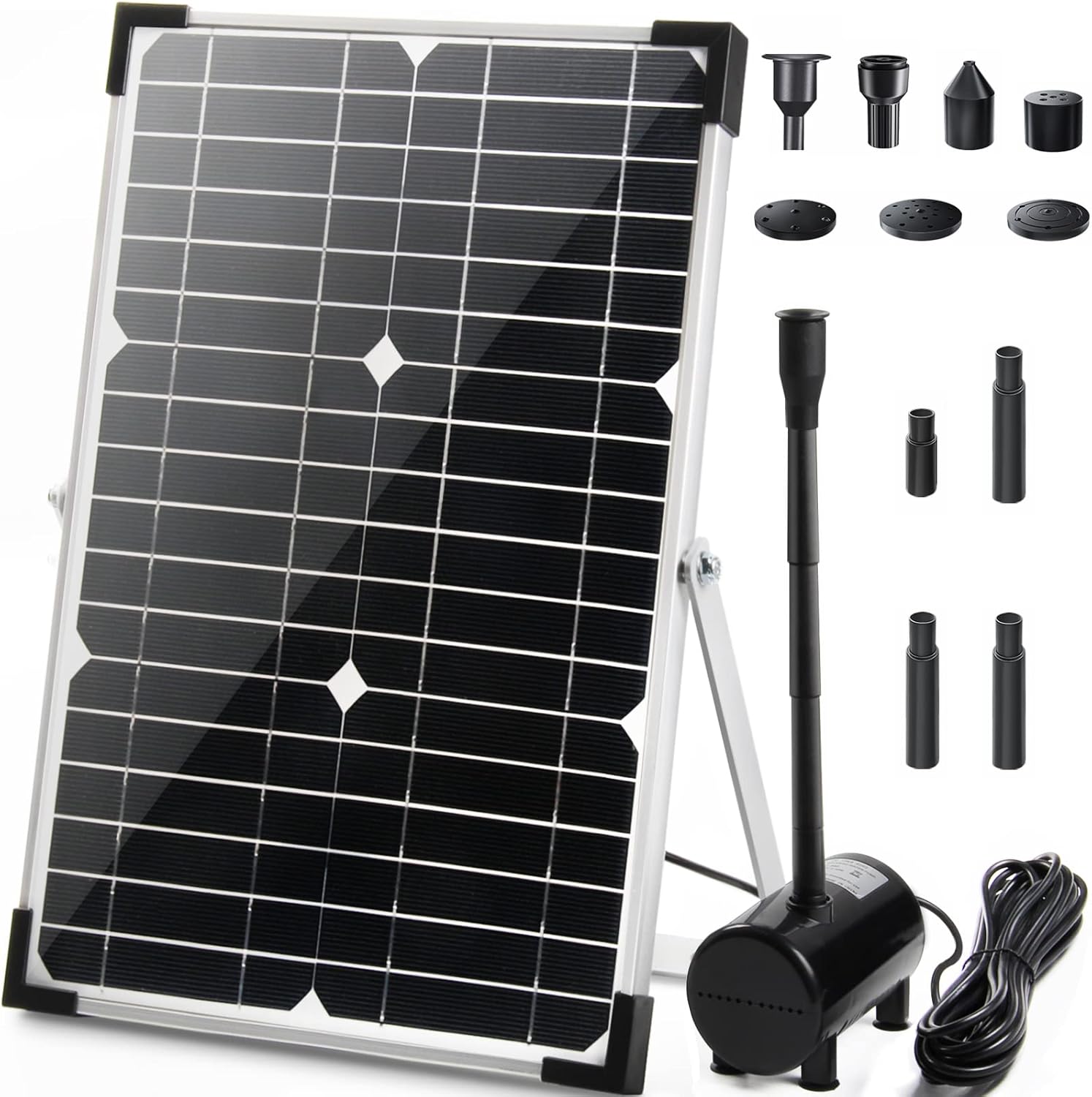 15W Solar Water Pump Outdoor, Solar Fountain Pump KIT 360+GPH Submersible Pump for Solar Fountain with 7 Nozzles, Solar Fountain Pump for Bird Bath, Garden, Backyard, Pool, Fish Tank