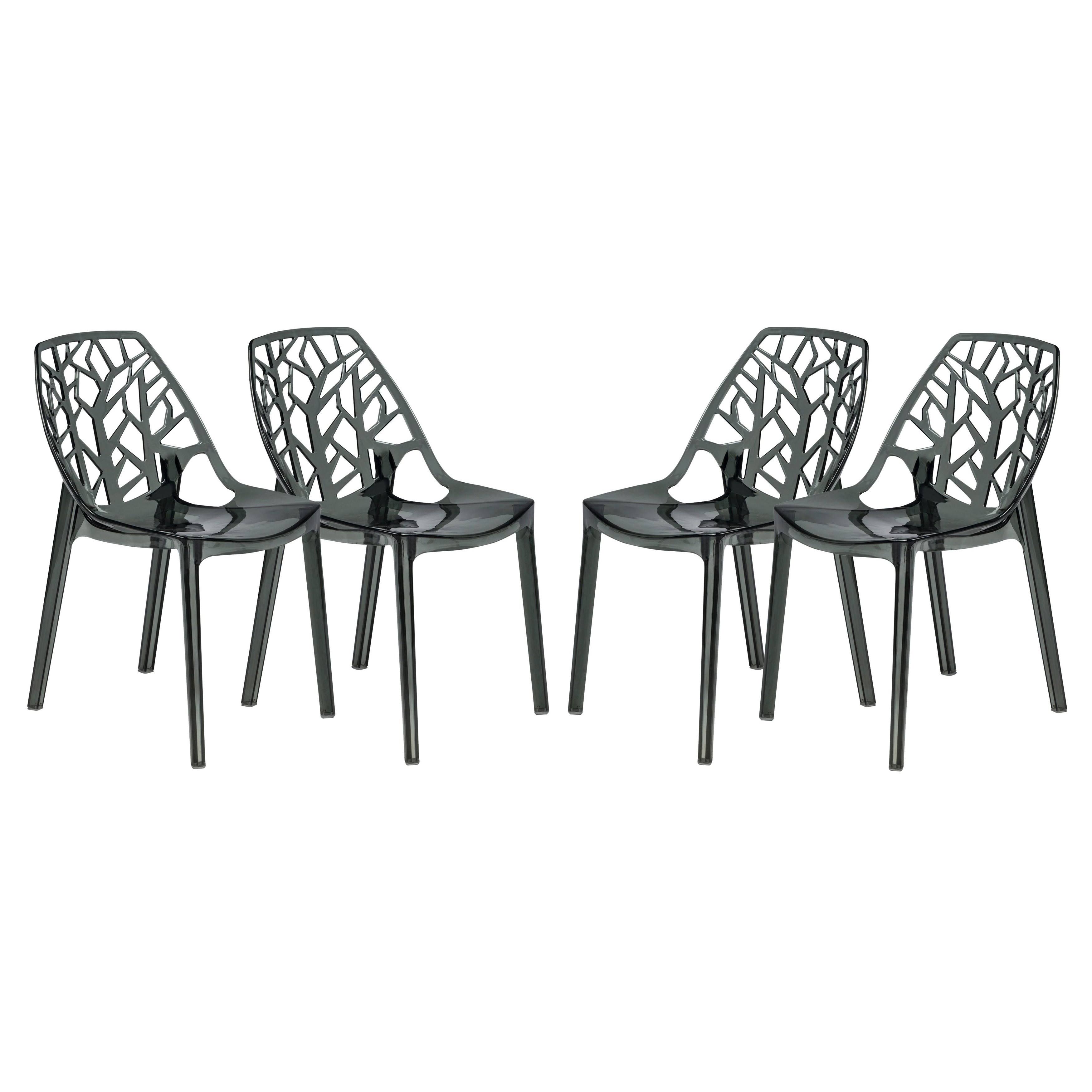 LeisureMod Modern Flora Black Cut Out Plastic Dining Chair Set