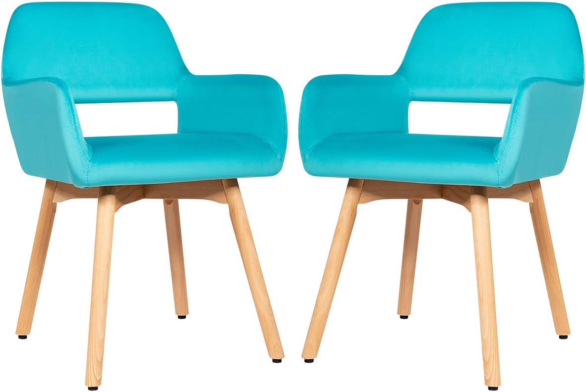 Giantex Set of 2 Velvet Dining Chairs, Modern Leisure Accent Living Room Chair w/Wood Legs, Non-Slip Foot Pads, X-Shaped Support, Comfortable Cute Arm Chair for Dining Room, Bedroom (2, Yellow)