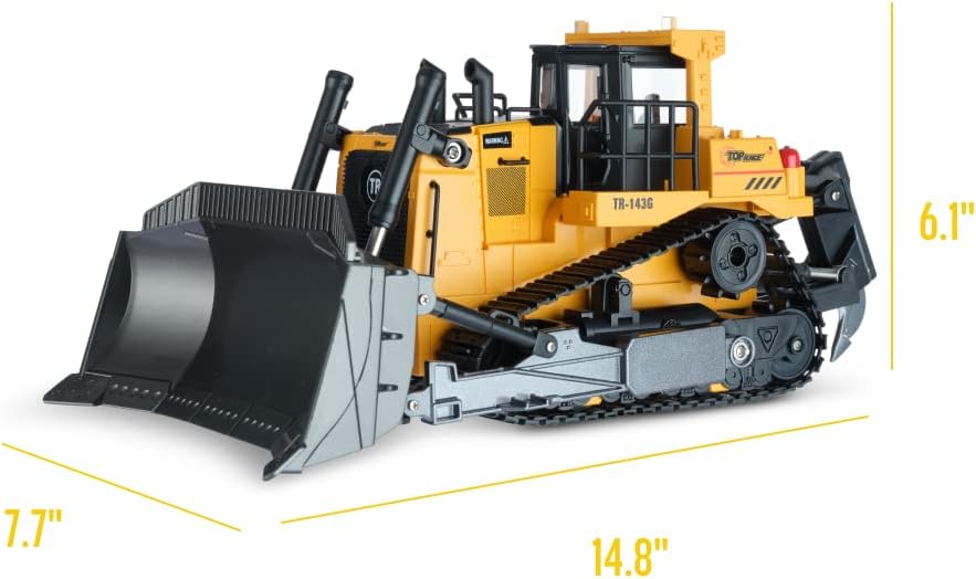 Top Race Remote Control Bulldozer 5 Channel〡Heavy Duty Hobby Grade RC Loader for Boys and Adults〡RC Construction Vehicle with Remote Control Backhoe〡Wonderful Easter Gift for Kids