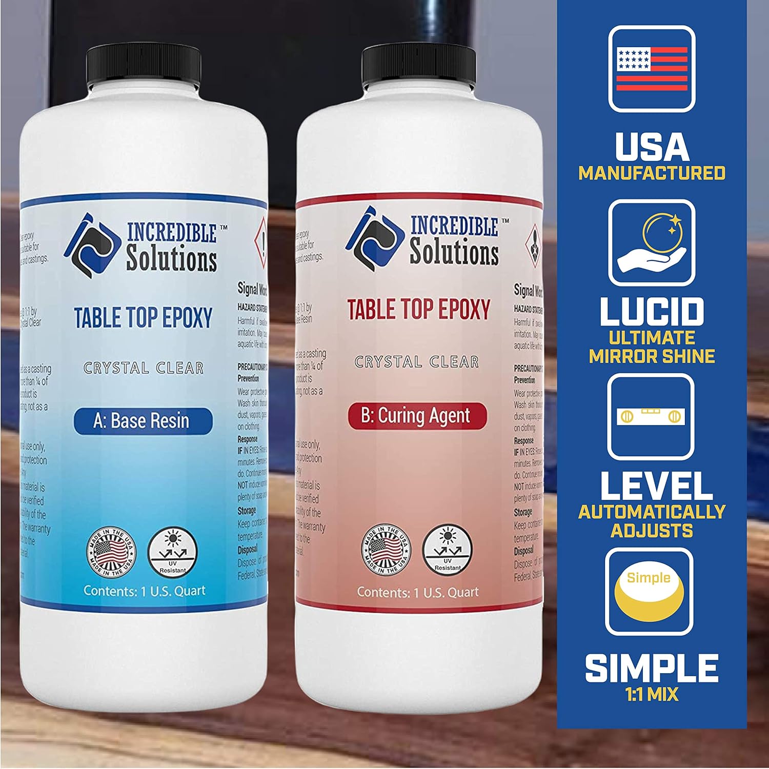 2 Quart Kit, Table Top & Bar Top Epoxy Resin, Crystal Clear High Gloss Finish, Self Leveling, Perfect for DIY Epoxy Counter Tops, Tabletops & Bars (Table Top) Pack of 2