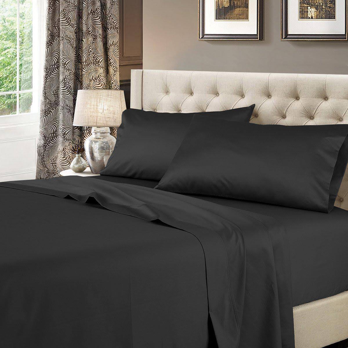 Royal Tradition Split King Sheets Adjustable 600TC Bed Sheets Black