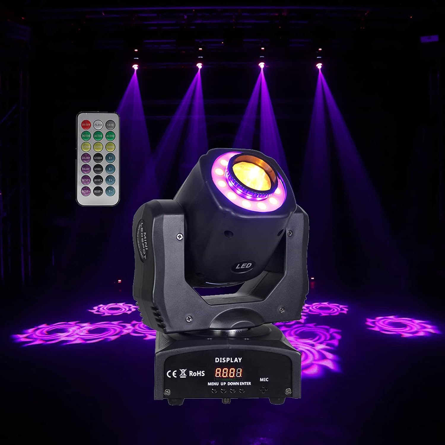 Moving Head Light, Moving Head Spot, 3 Beam Light Dj 24 GOBO DJ Lights Sound Activated DMX Controller for Disco, Club Party Lights, Stage Spot Light, Bar, Stage Lights DMX Light Show