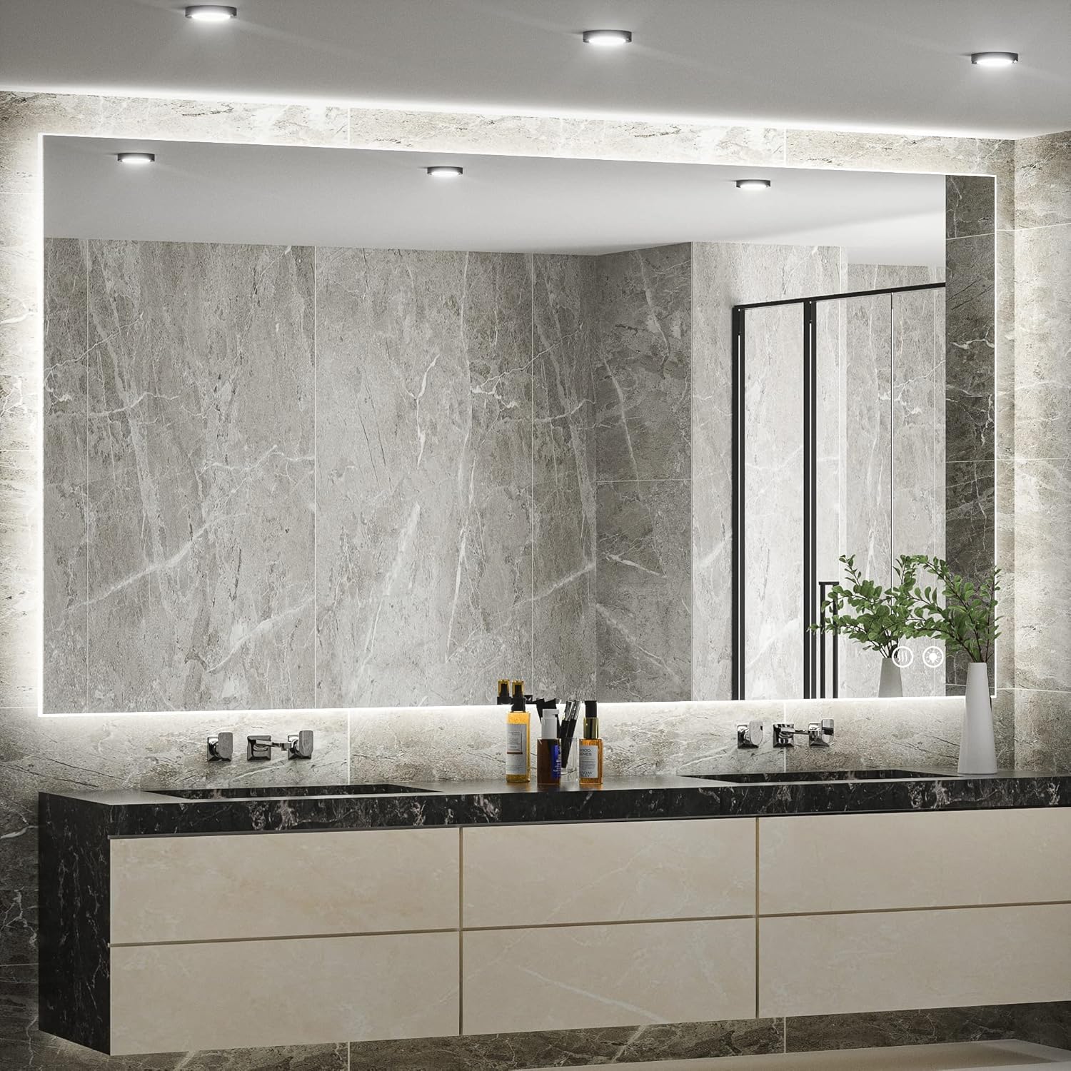 TokeShimi LED Bathroom Mirror Backlit, 28 x 36 Inch Anti Fog Lighted Mirrors for Bathroom Wall, Bathroom Vanity Mirror with Lights, 3-Color Warm/Natural/White Dimmable Lights Wall Mounted Mirror