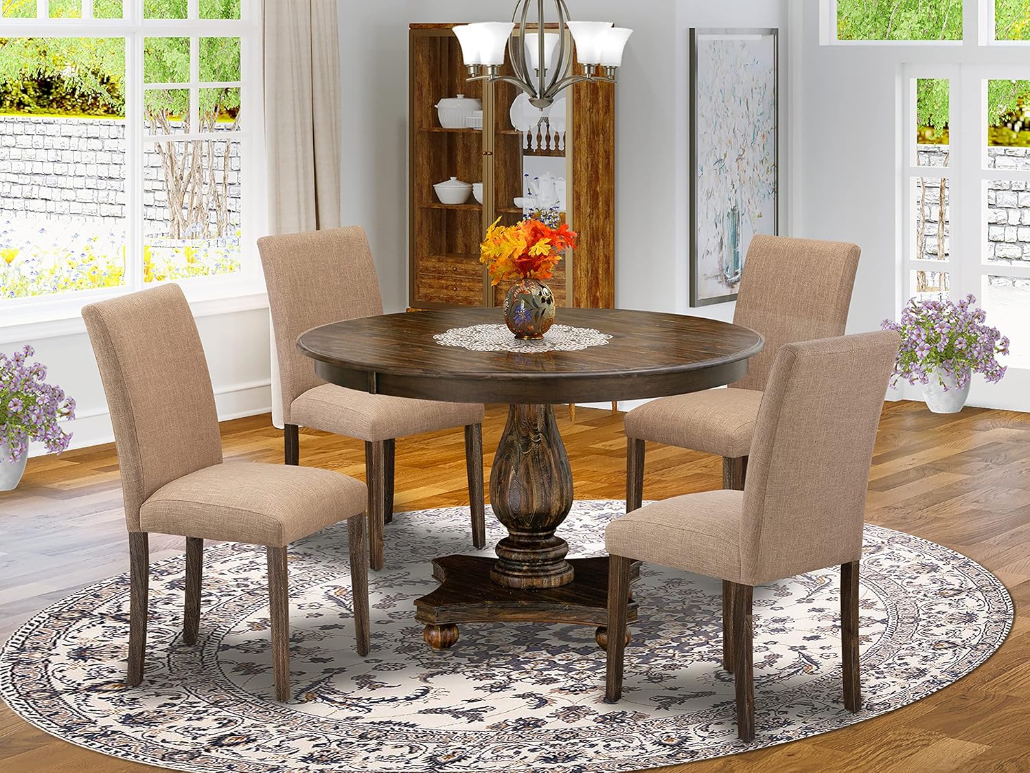 East West Furniture F3AB5-747 Dining Set, Medium, Distressed Jacobean