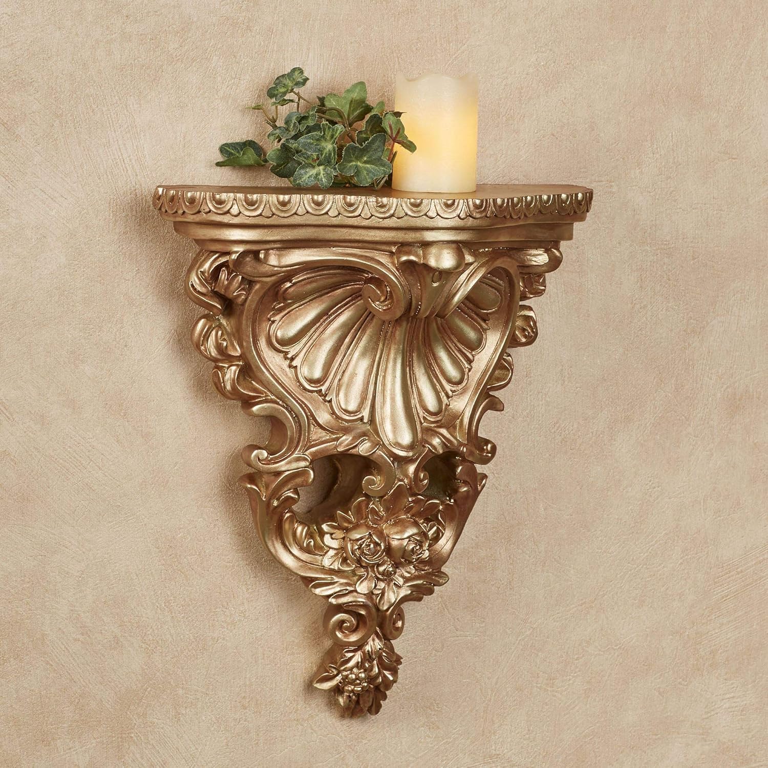 Touch of Class Ornate Classic Joelle Acanthus Leaf Wall Shelf Antique Gold - Vintage Shelving - Decorative Shelves for Bedroom, Living Room, Hallway - 10