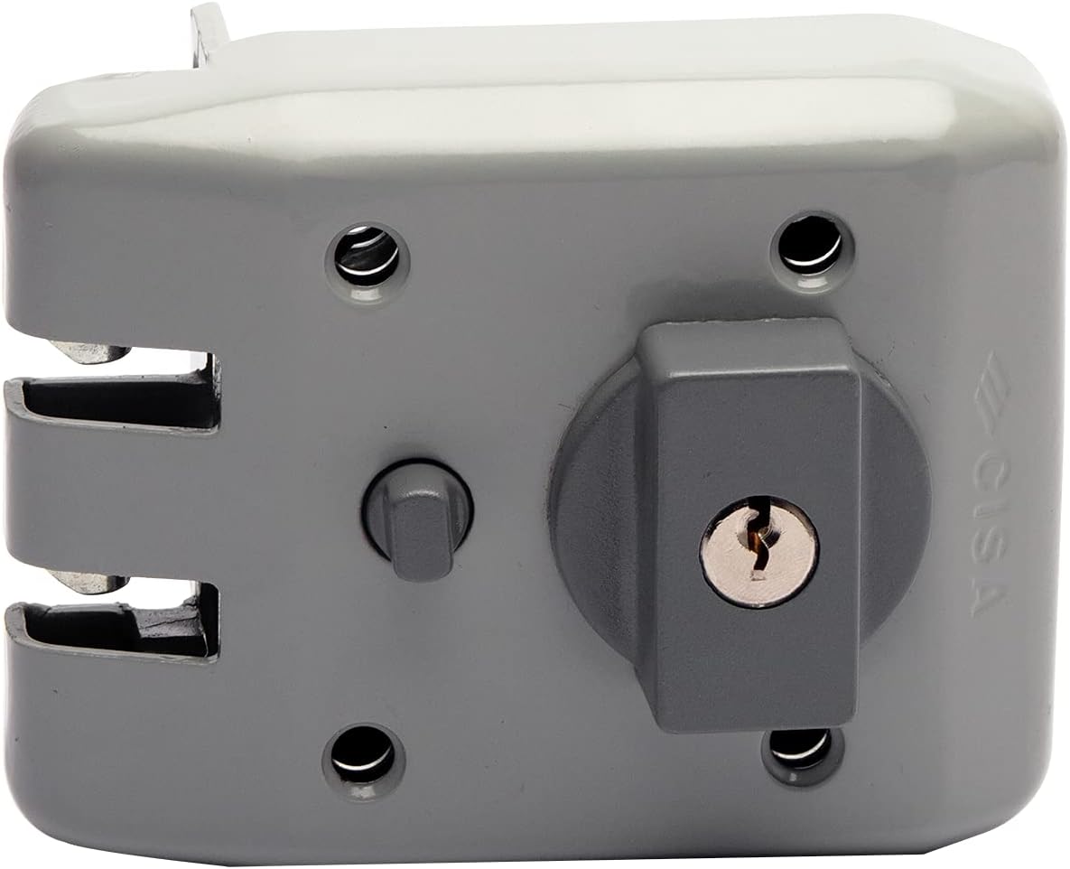 CISA Heavy Duty Gray Alloy Steel and Brass Deadbolt Rim Lock Set Jimmy Proof, Exterior Door Lock, Key Cylinder- for Doors from 1-3/8'' Pack of 2