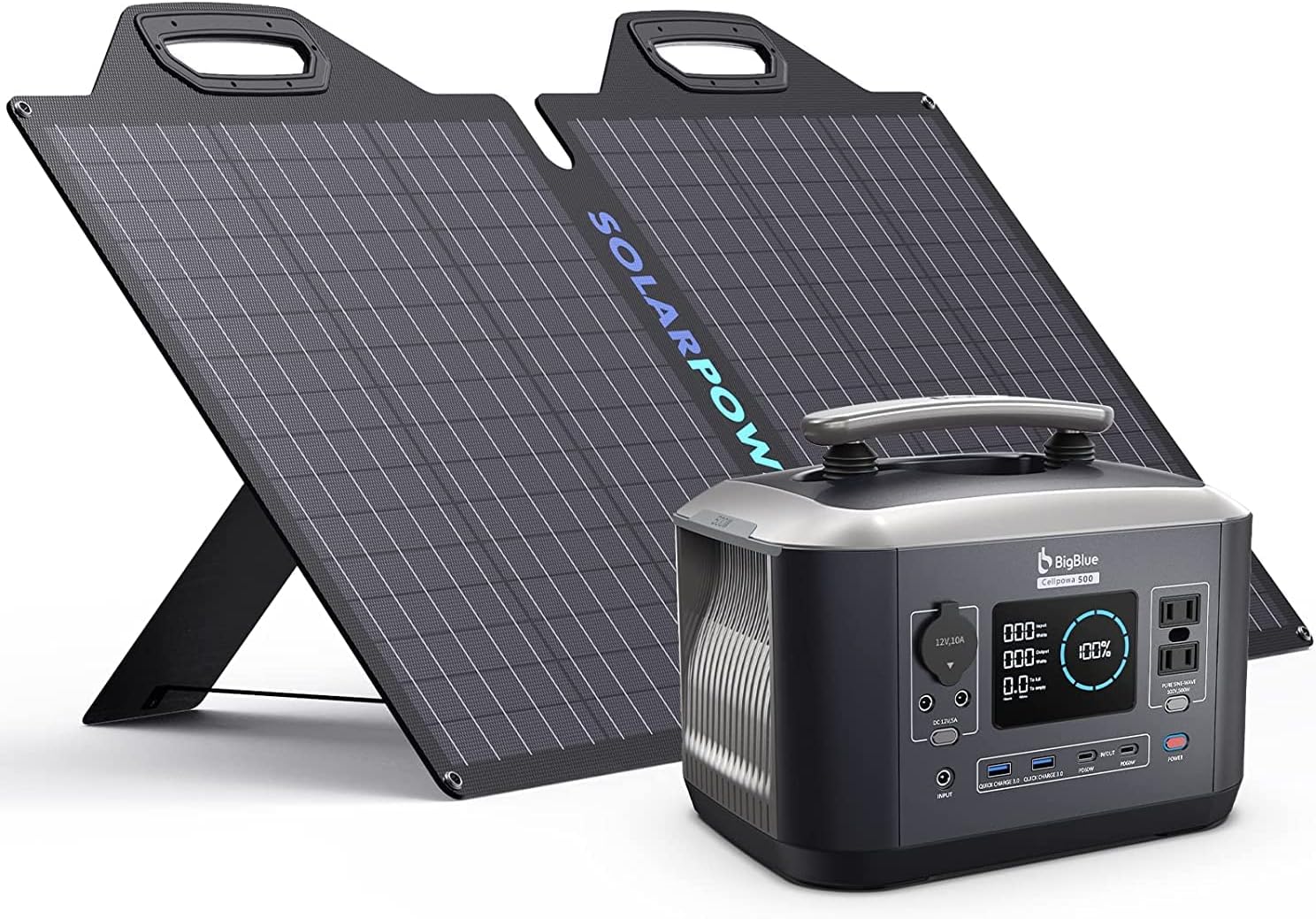 BigBlue Portable Power Station 537.6Wh,Recharge 0-80% Within 2Hrs,Cellpowa500 LiFePO4 Battery Solar Generator with MPPT, 4.0IN Large Screen,500W AC,Regulated DC,PD 60W USB-C for Camping, RV, Off-Grid