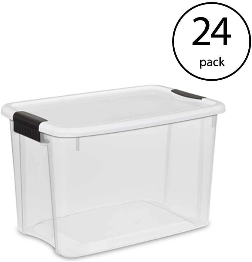Sterilite 19849806 18 Quart/17 Liter Ultra Latch Box, Clear with a White Lid and Black Latches, 6-Pack Pack of 2