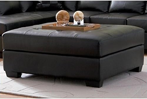 Stonecroft Waller Tufted Faux Leather Square Ottoman in Black