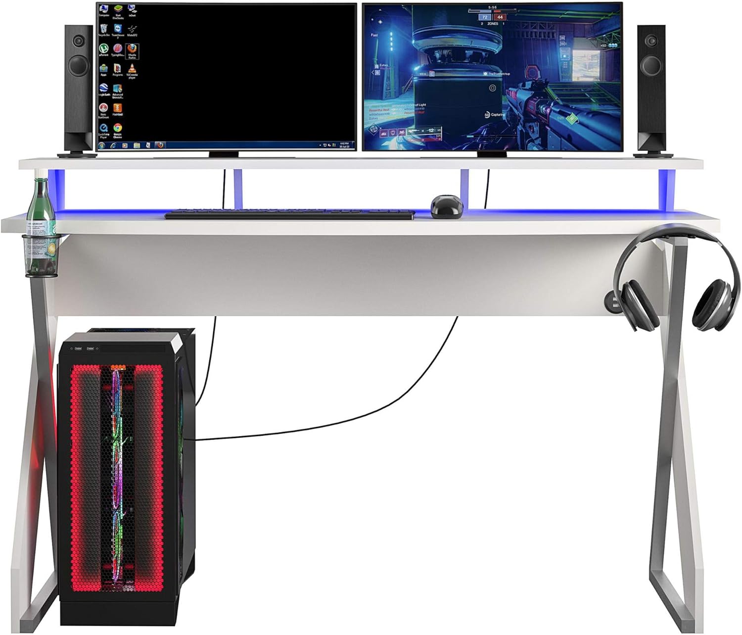 NTENSE Xtreme Riser, Ergonomic, Home Office, Work Table, Computer, Gaming Room Desk, Monitor Stand, Cup Holder, Headphone Hook, Black
