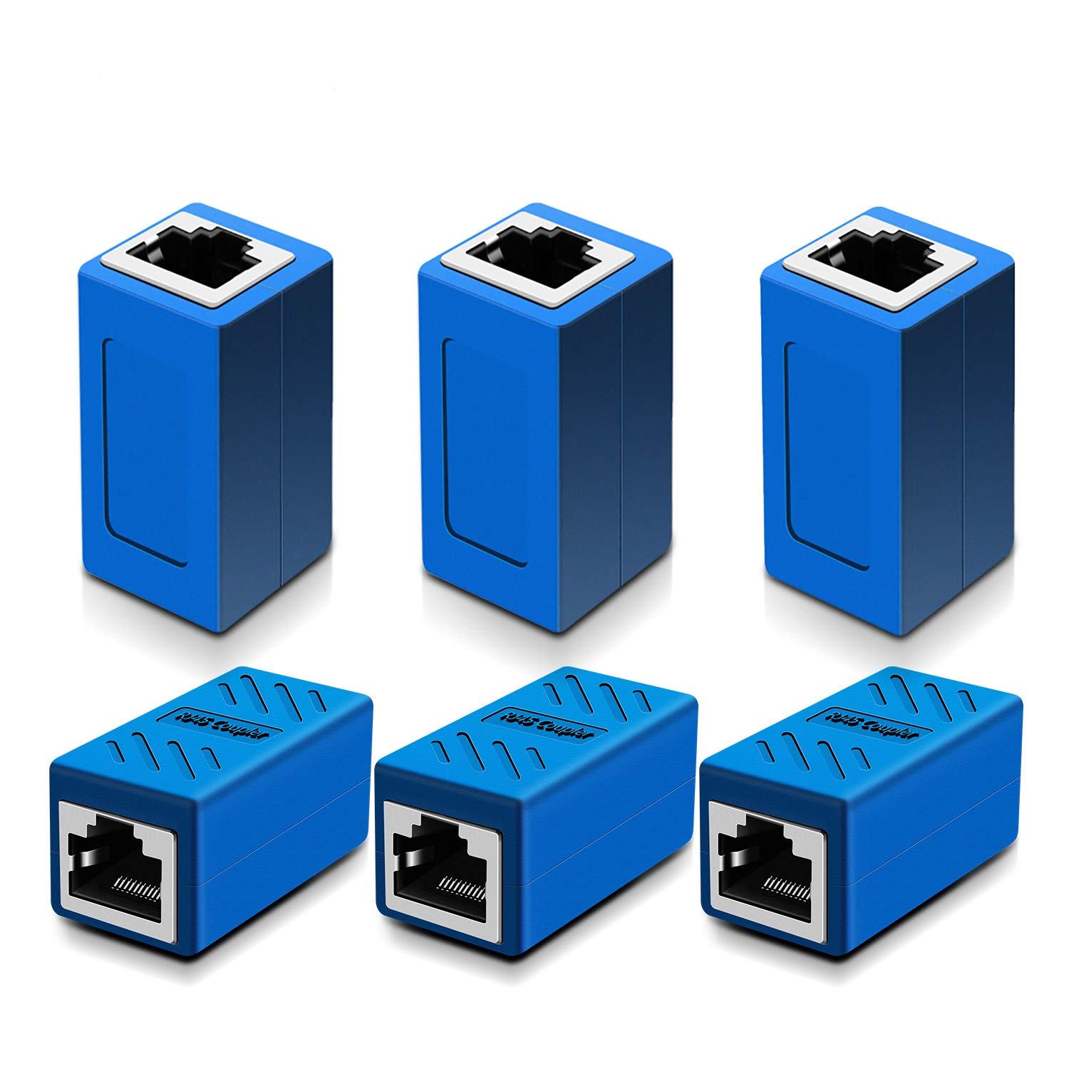 RJ45 Coupler in-Line Cat 7/Cat 6/Cat 5e Ethernet Cable Extender Adapter Female to Female (RJ45 Coupler Blue 6 Pack）)
