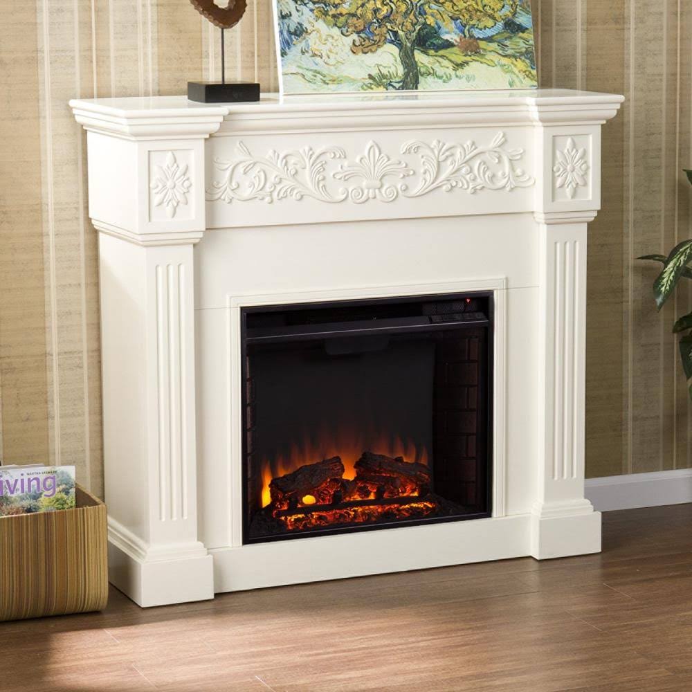 Boston Loft Furnishings 44.5-in W Ivory Fan-Forced Electric Fireplace in White | ATG9729E