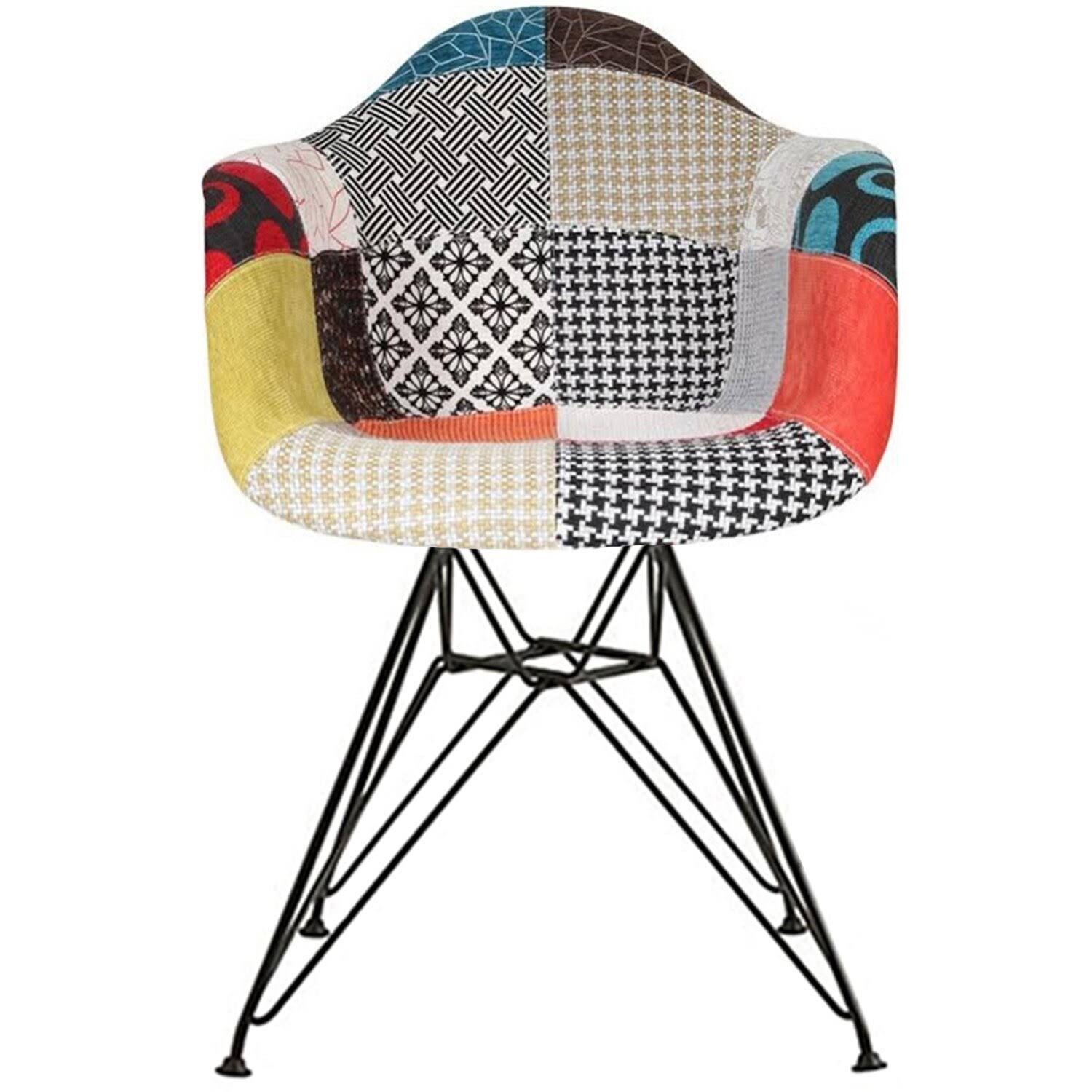 Set of 2 Textured Patchwork Fabric Sam Black Wire Dining Chair - Patchwork Sam - Dining Height