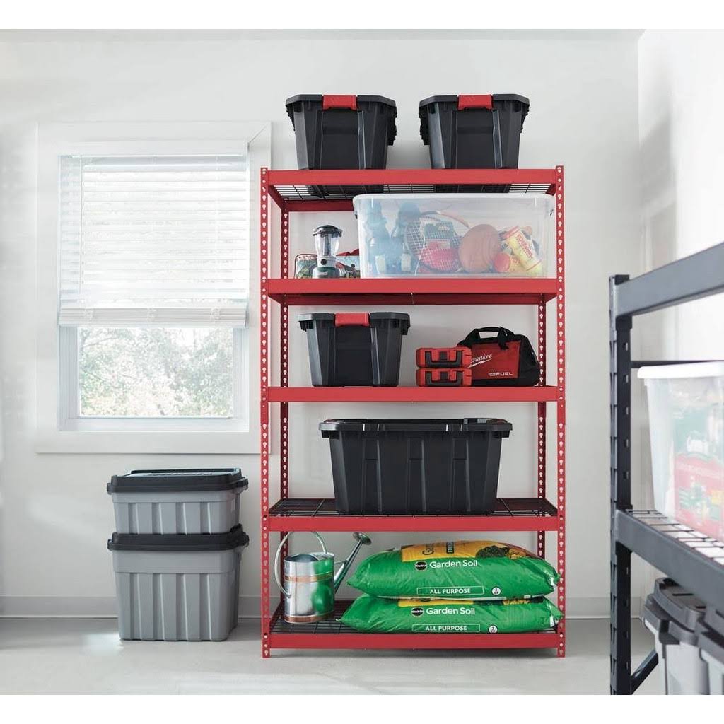 Husky 48 in. W x 78 in. H x 24 in. D Red/Black Steel 5-Shelf Garage Shelving Unit