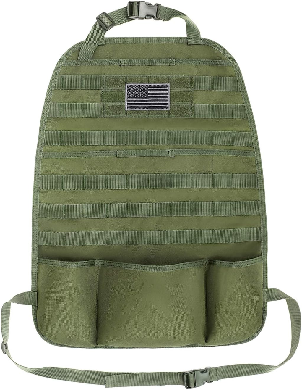 Tacticool Car Seat Back Organizer - Upgraded Tactical Molle Vehicle Panel Universal Fit Car Seat Cover Protector with Extra USA Flag Patch (Black)