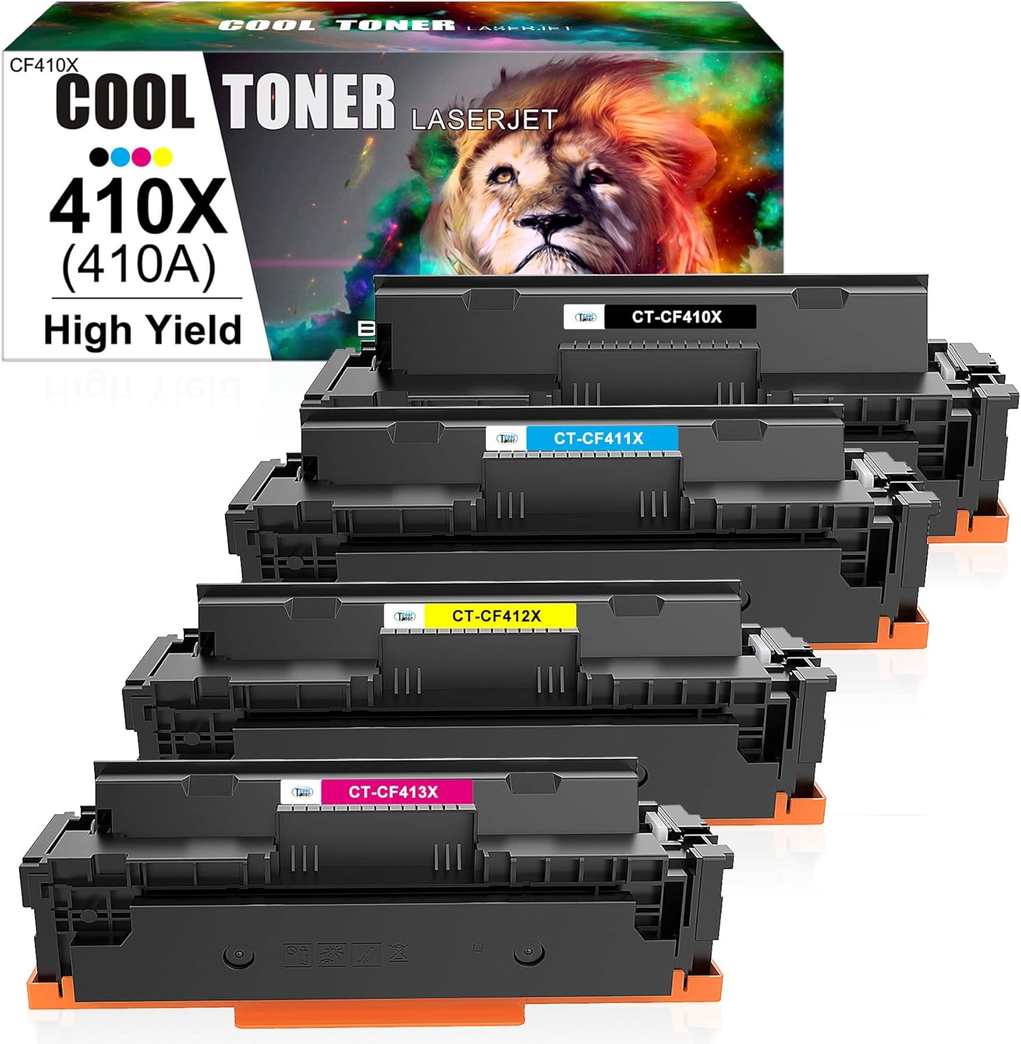 Cool Toner Compatible Toner Cartridge Replacement for HP 410X 410A CF410A Color Pro MFP M477fnw M477fdw M477fdn M452dn M452dw M452nw M477 M452 Printer Ink (Black Cyan Yellow Magenta, 4-Pack) Pack of 2