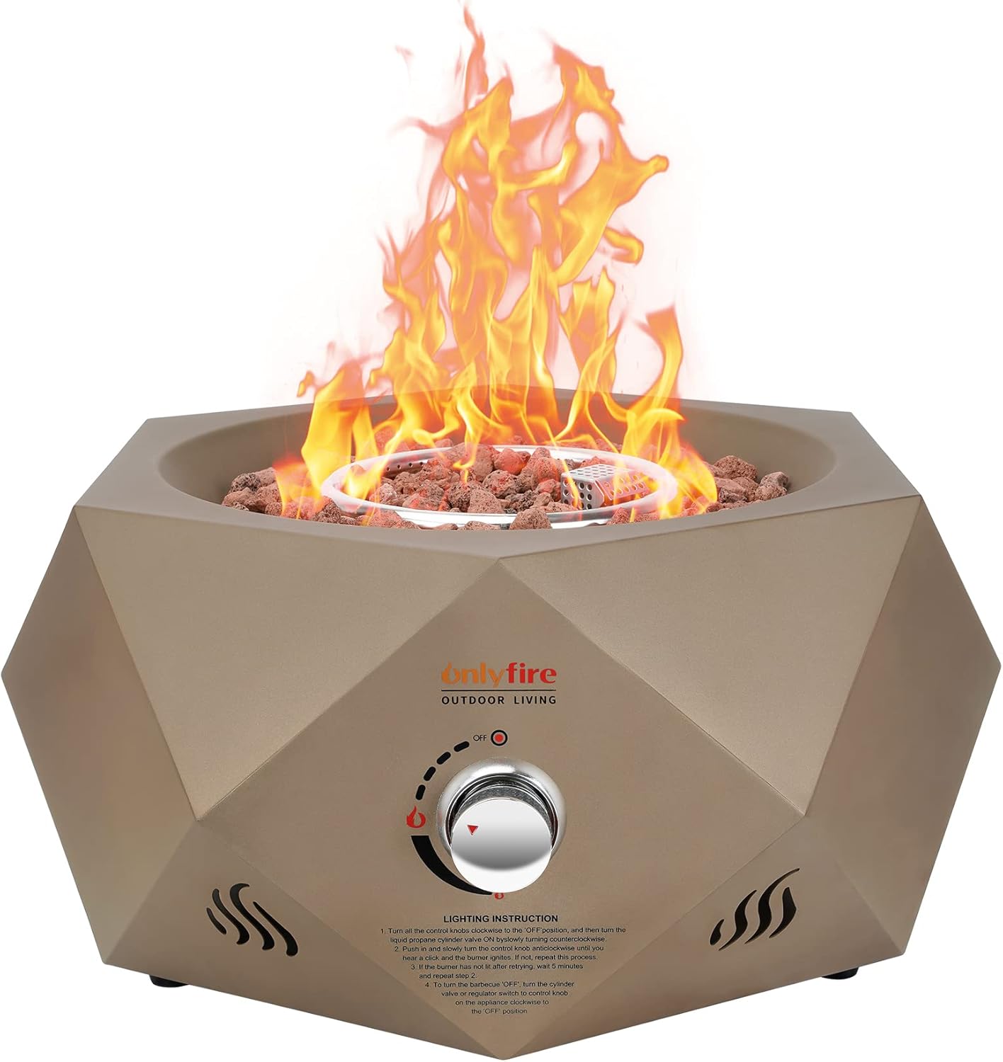 Outdoor Propane Fire Pit 27 Inch Portable Gas Fire Bowl with 12 Ft Hose and Lava Rocks, ONLYFIRE OUTDOOR LIVING Solo Firepit for Outside Camping Bonfire Patio & Backyard