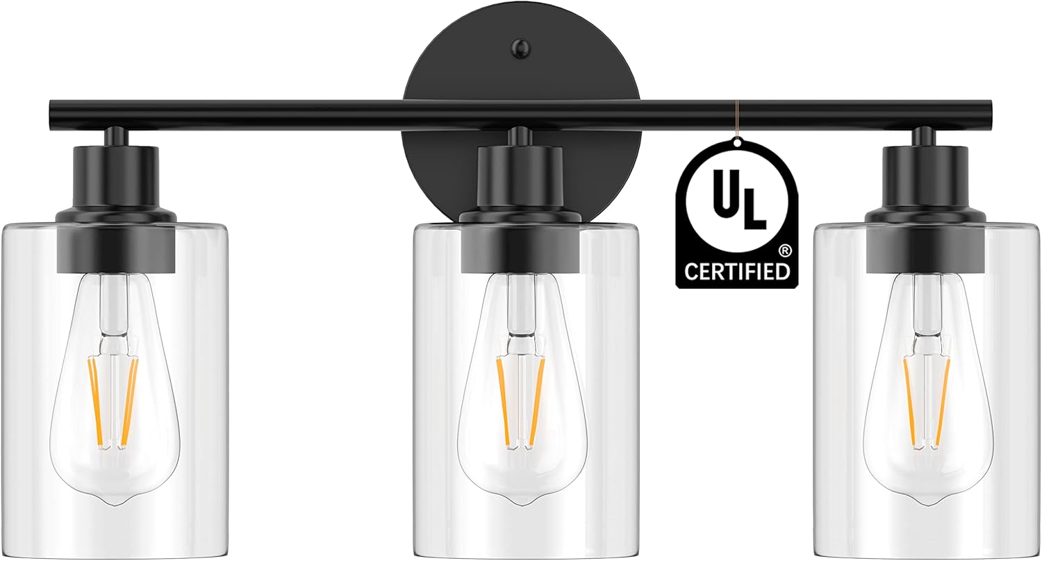 Black Wall Sconce,Modern Bathroom Wall Light Fixtures UL Certified,3 Light Bathroom Vanity Light, Wall Vanity Light Fixture for Bathroom Lights Over Mirror,Farmhouse Bathroom Light Fixtures