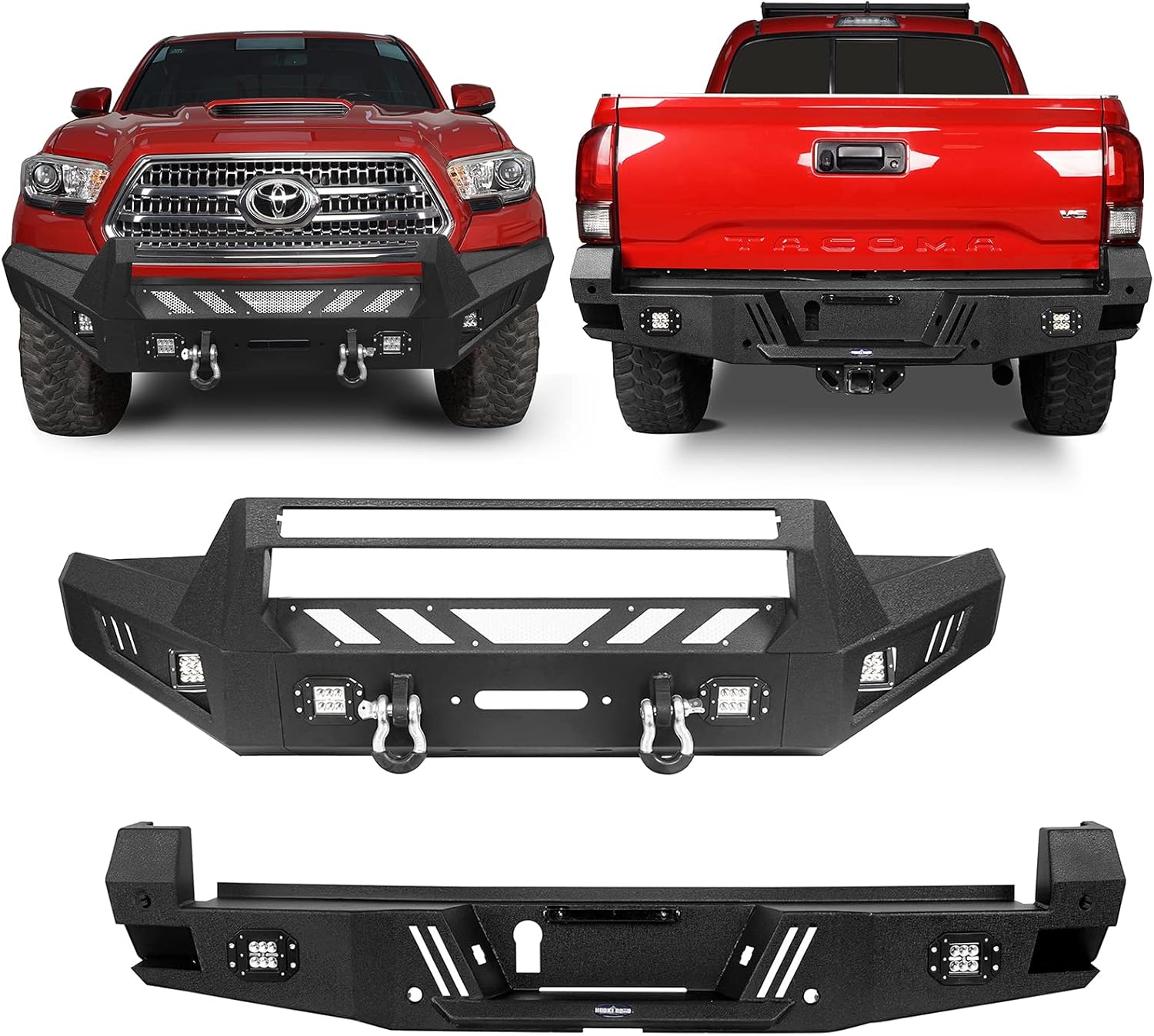 Hooke Road Tacoma Rear Bumper w/Sensor Holes + Full Width Front Bumper for Toyota Tacoma 3rd Gen 2016 2017 2018 2019 2020 2021 2022