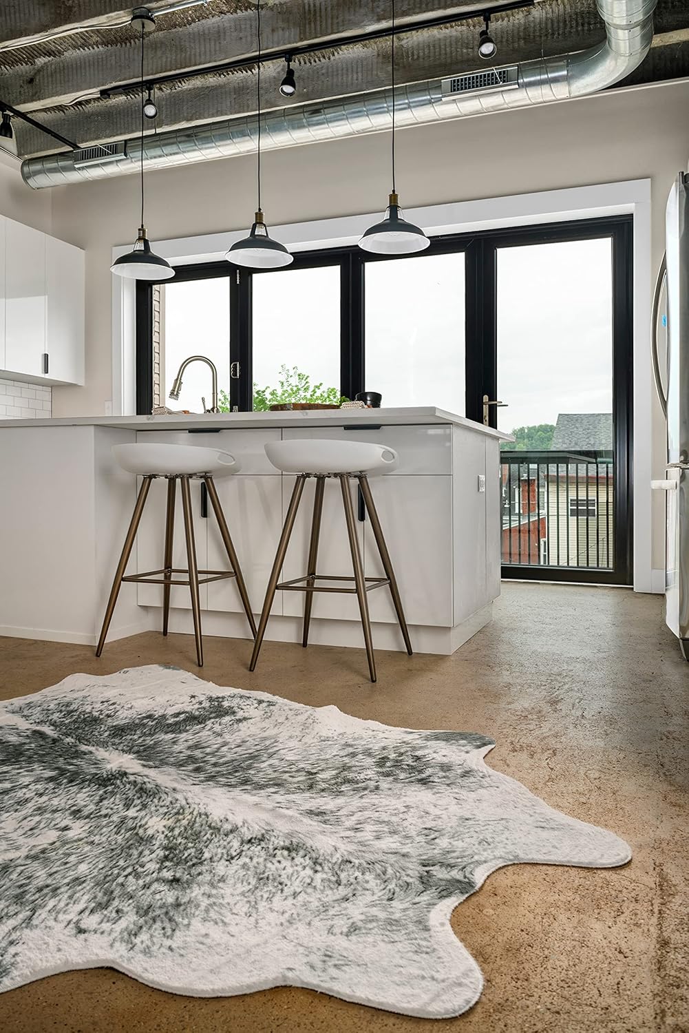 NativeSkins Large Faux Cowhide Rug - Chalk and Board (4.6ft x 6.6ft) - White/Gray Cow Print Area Rug for a Western Boho Decor - Synthetic, Cruelty-Free Animal Hide Carpet with No-Slip Backing