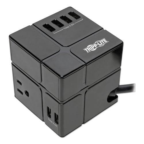 Tripplite TLP366CUBEUS Three-Outlet Power Cube Surge Protector with Six USB-A Ports Black