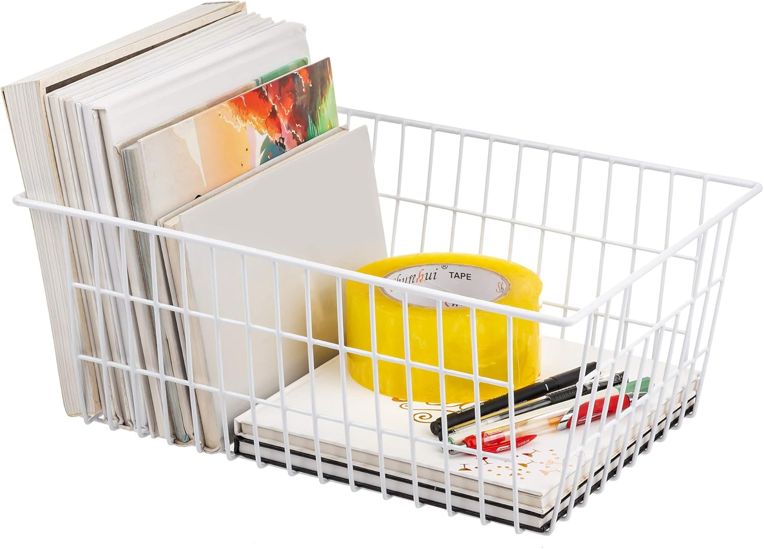 iPEGTOP Metal Wire Stroage Baskets, Large Freezer Refrigerator Organizer Bins, Home Office Shelf Freezer Storage, Closets Organization Rack with Handles, Set of 6, White Pack of 2