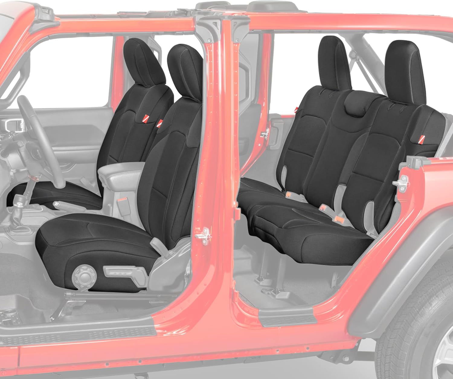 Diver Down Neoprene Seat Cover Set - Fits Jeep JL 4-Door 2018-2022 Wrangler - Front and Back Seat Set - Waterproof Custom Fit Seat Covers - Soft Padded Thermal Resistant Cushion (Grey, Leather Seats)