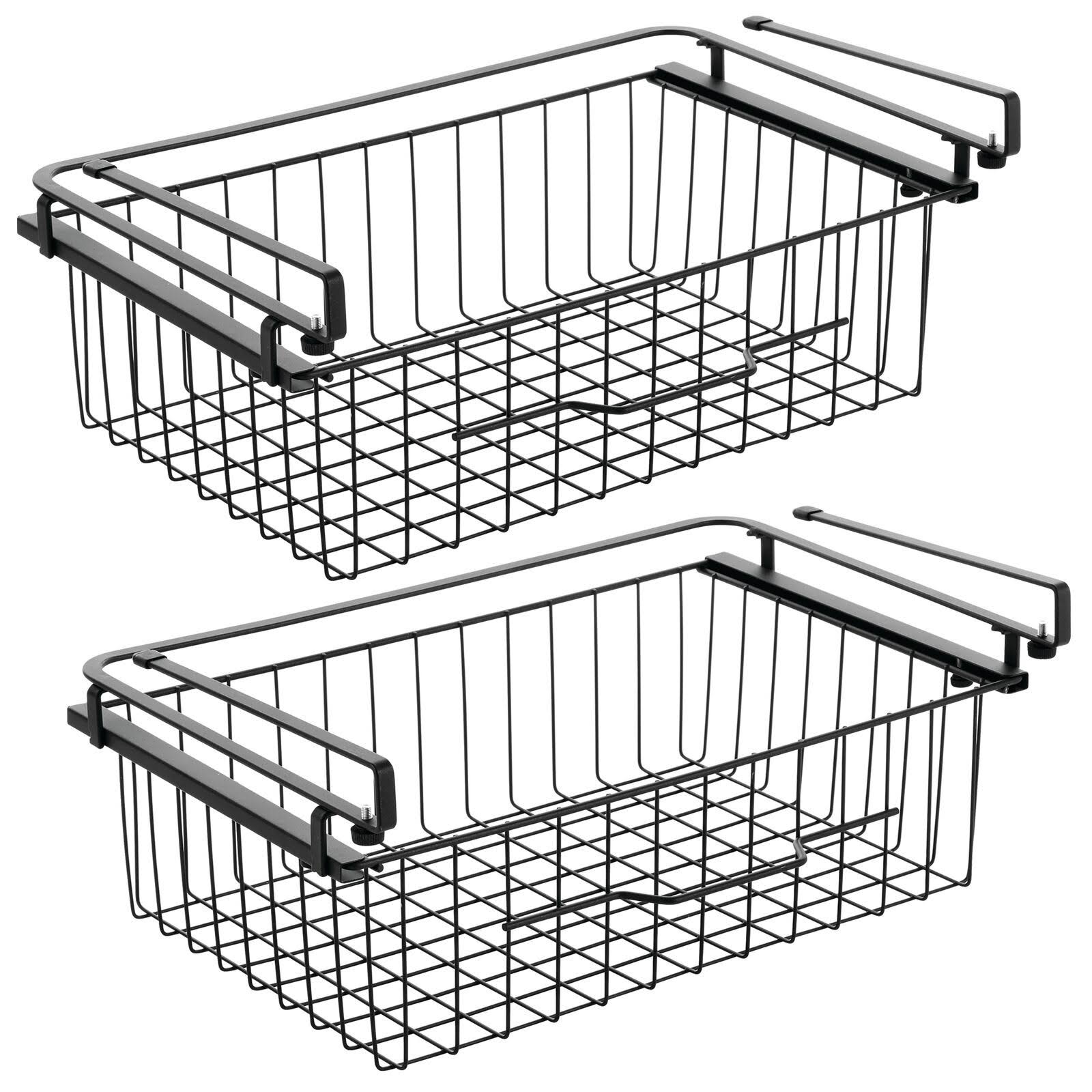 mDesign Large Wire Hanging Drawer Basket - attaches to Shelving - 2 Pack - Black