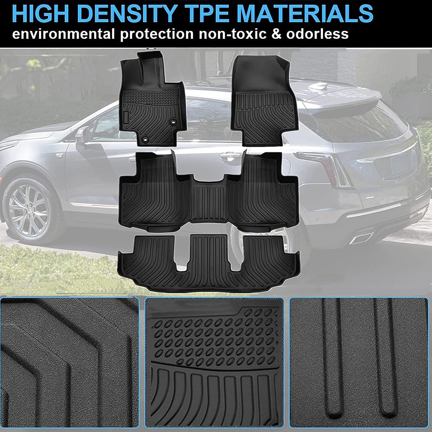 MotorFansClub Floor Mats Liners Fit for Compatible with Highlander 2020 2021 Cargo Carpet All Weather Protector Front Rear Mats TPE Black