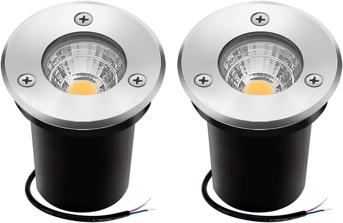 ZUCKEO Low Voltage Landscape Lights 3W LED Well Lights, 12V-24V Landscape Lighting Outdoor In-Ground Lights IP67 Waterproof Paver Light for Driveway Deck Step Garden Warm White (2 Pack)