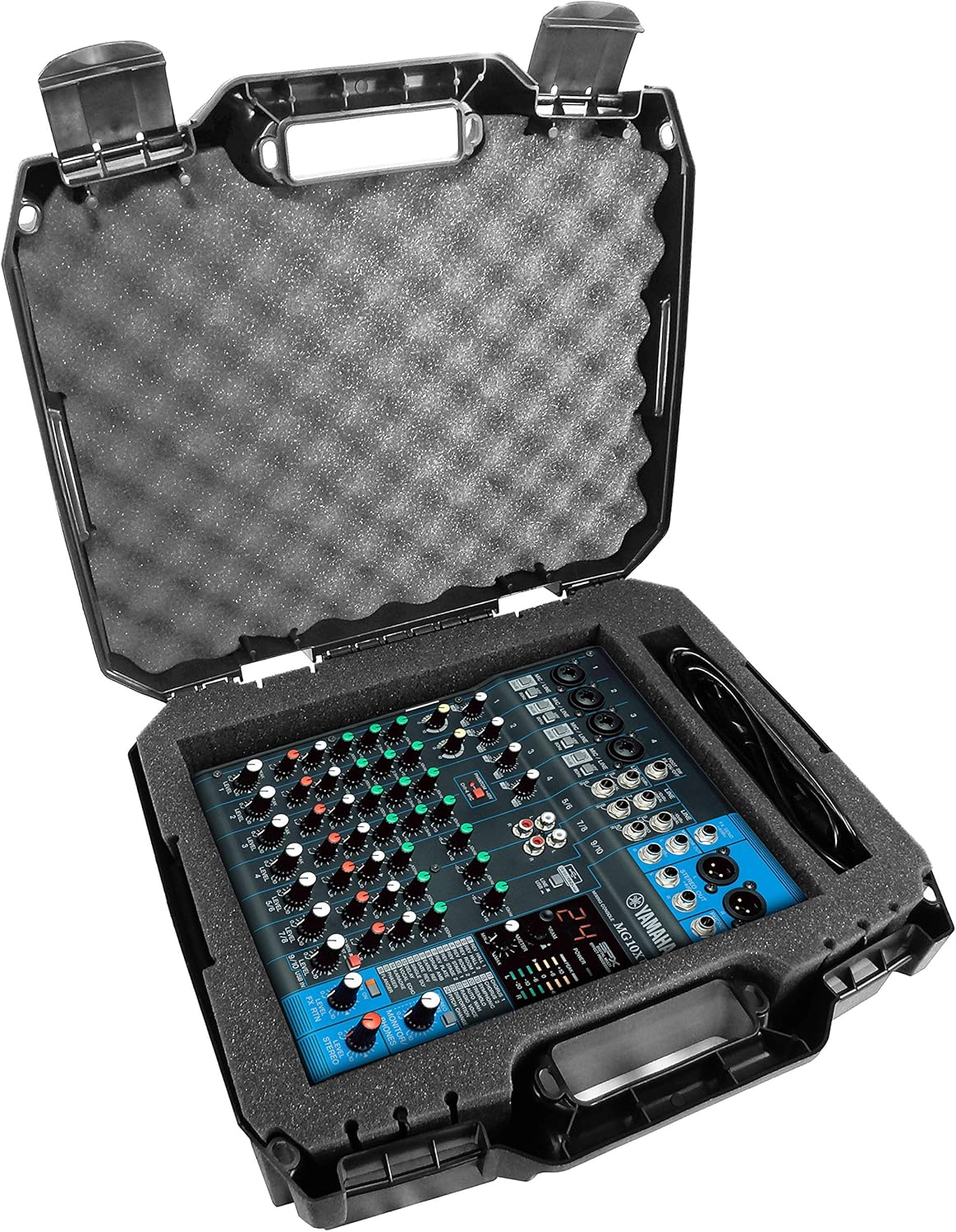 CASEMATIX DJ Mixer Travel Case Compatible with Yamaha MG10XU, MG10, MG06 10 Input Stereo Mixer Effects and Cables - Hard Shell Protection with Pre-Diced Customizable Foam Interior Pack of 2